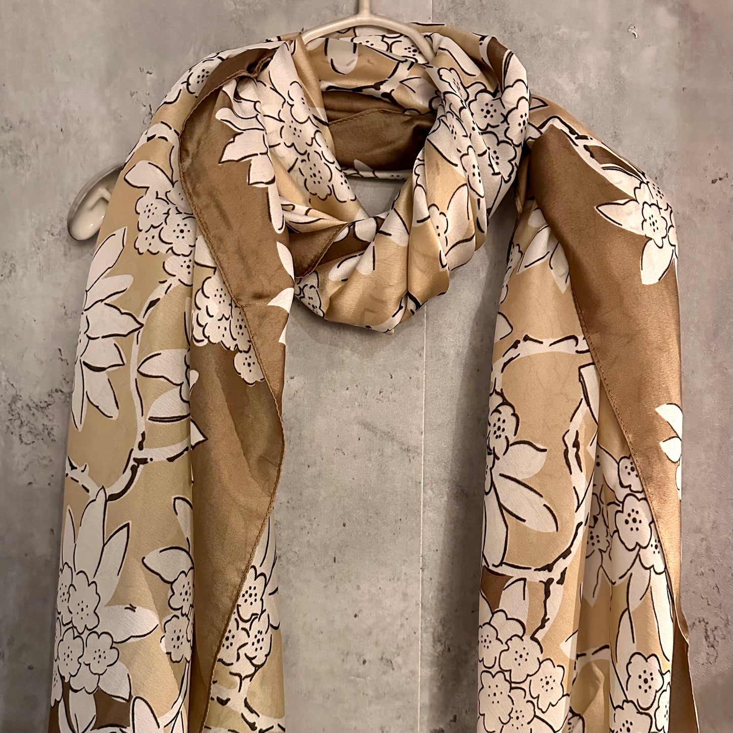 White Flowers Silk Blend Scarf/Brown Scarf/Spring Summer Autumn Scarf/Scarf Women/Gifts For Mom/Gifts For Her Birthday Christmas/UK Seller
