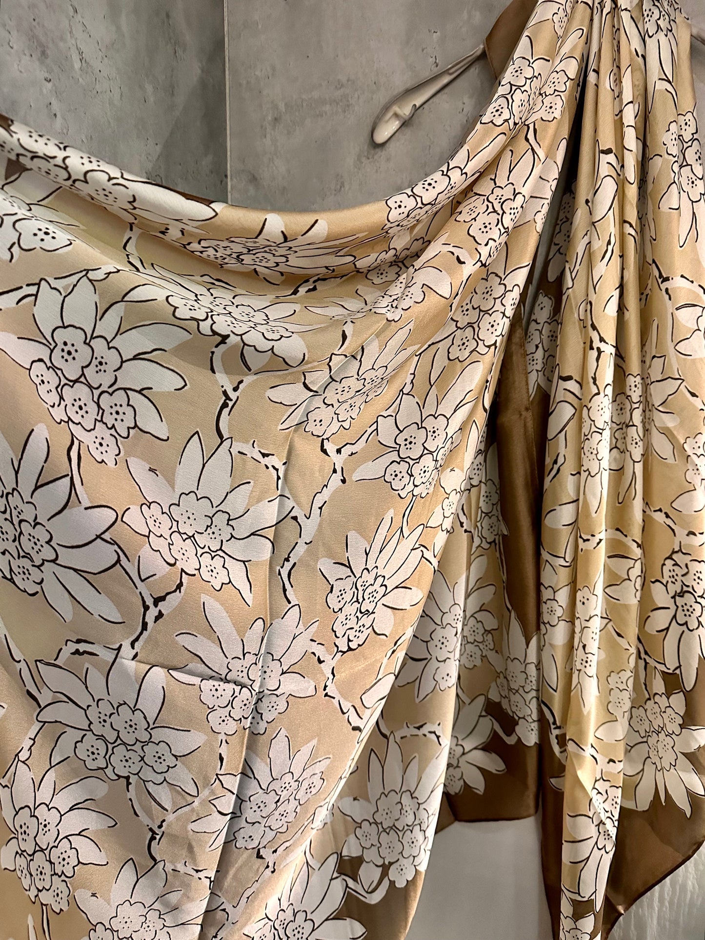 White Flowers Silk Blend Scarf/Brown Scarf/Spring Summer Autumn Scarf/Scarf Women/Gifts For Mom/Gifts For Her Birthday Christmas/UK Seller