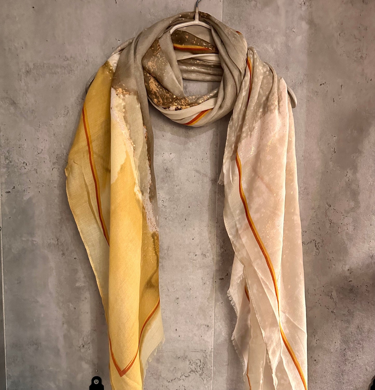Gold Dusk Beige Cotton Blend Scarf with Watercolours Pattern – A Stylish Gift for Her, Anytime
