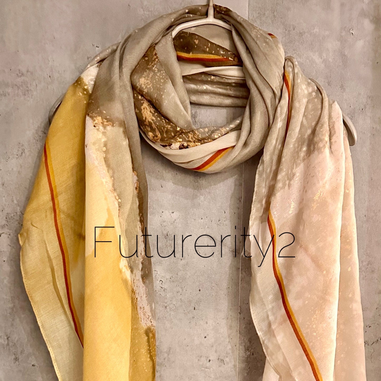 Gold Dusk Beige Cotton Blend Scarf with Watercolours Pattern – A Stylish Gift for Her, Anytime