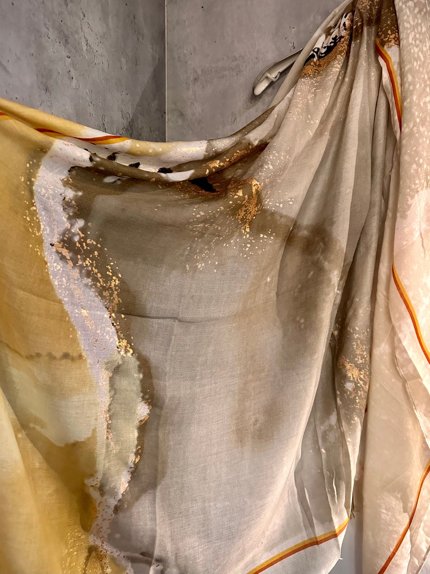 Gold Dusk Beige Cotton Blend Scarf with Watercolours Pattern – A Stylish Gift for Her, Anytime