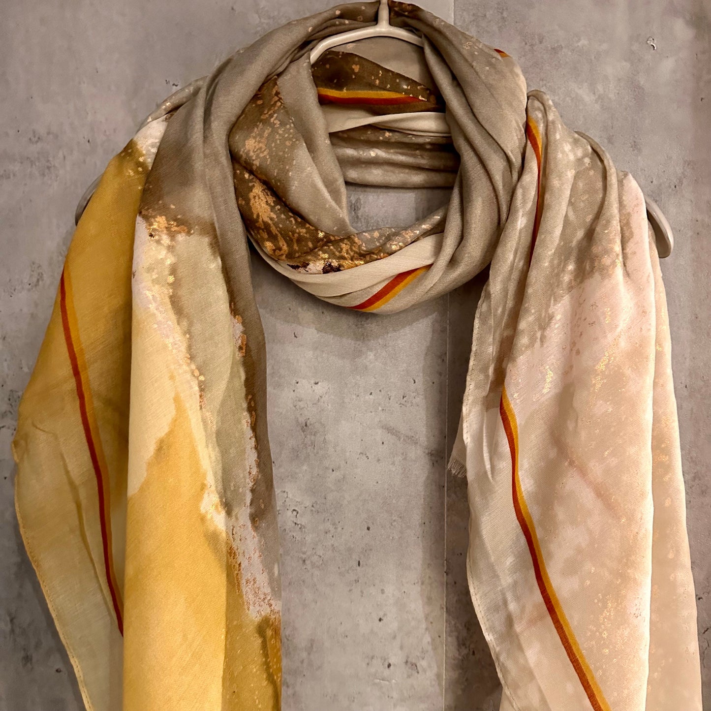 Gold Dusk Beige Cotton Blend Scarf with Watercolours Pattern – A Stylish Gift for Her, Anytime