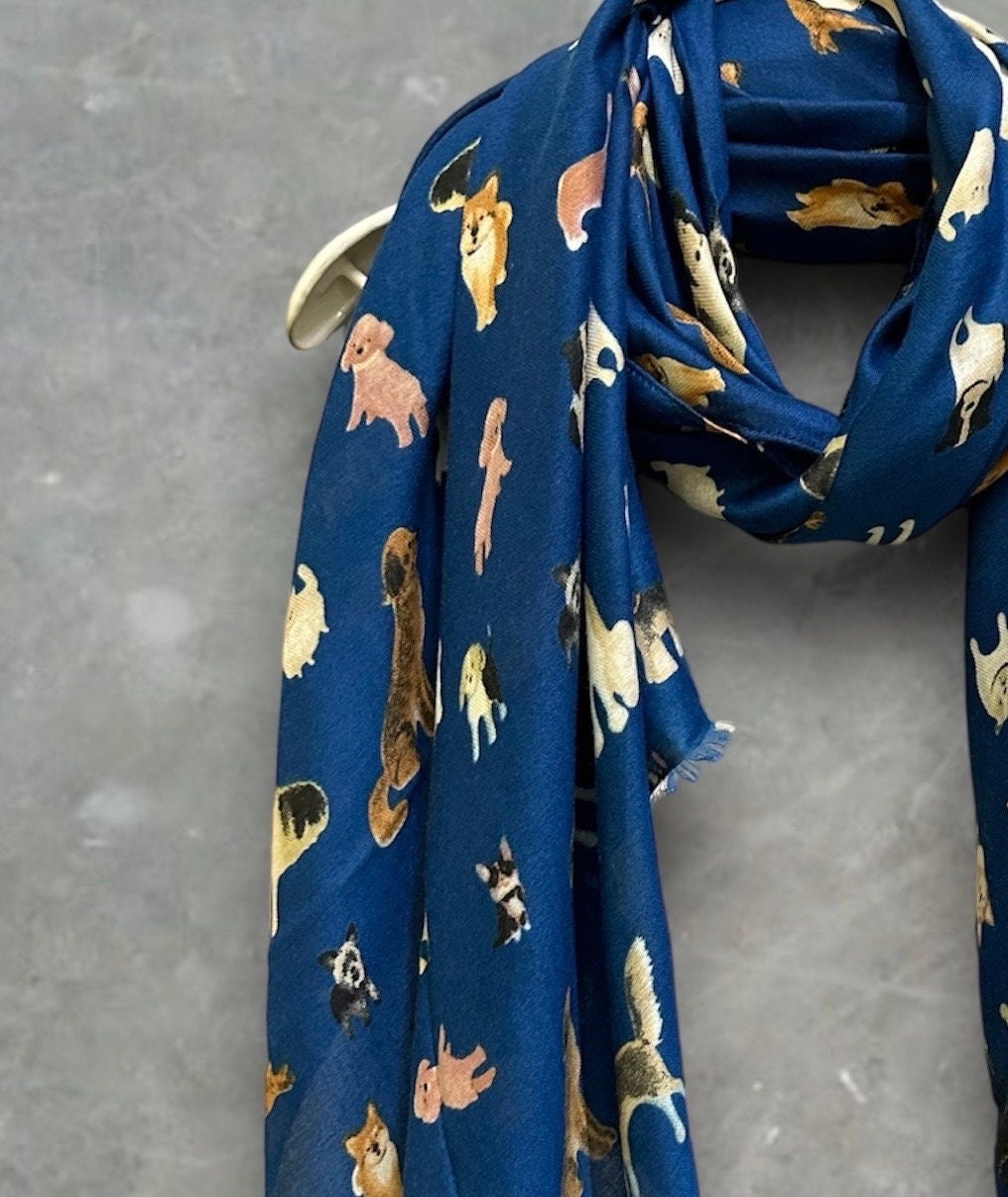 Dogs Pattern Blue Scarf – A Versatile Gift for Mom, Her, and Any Occasion