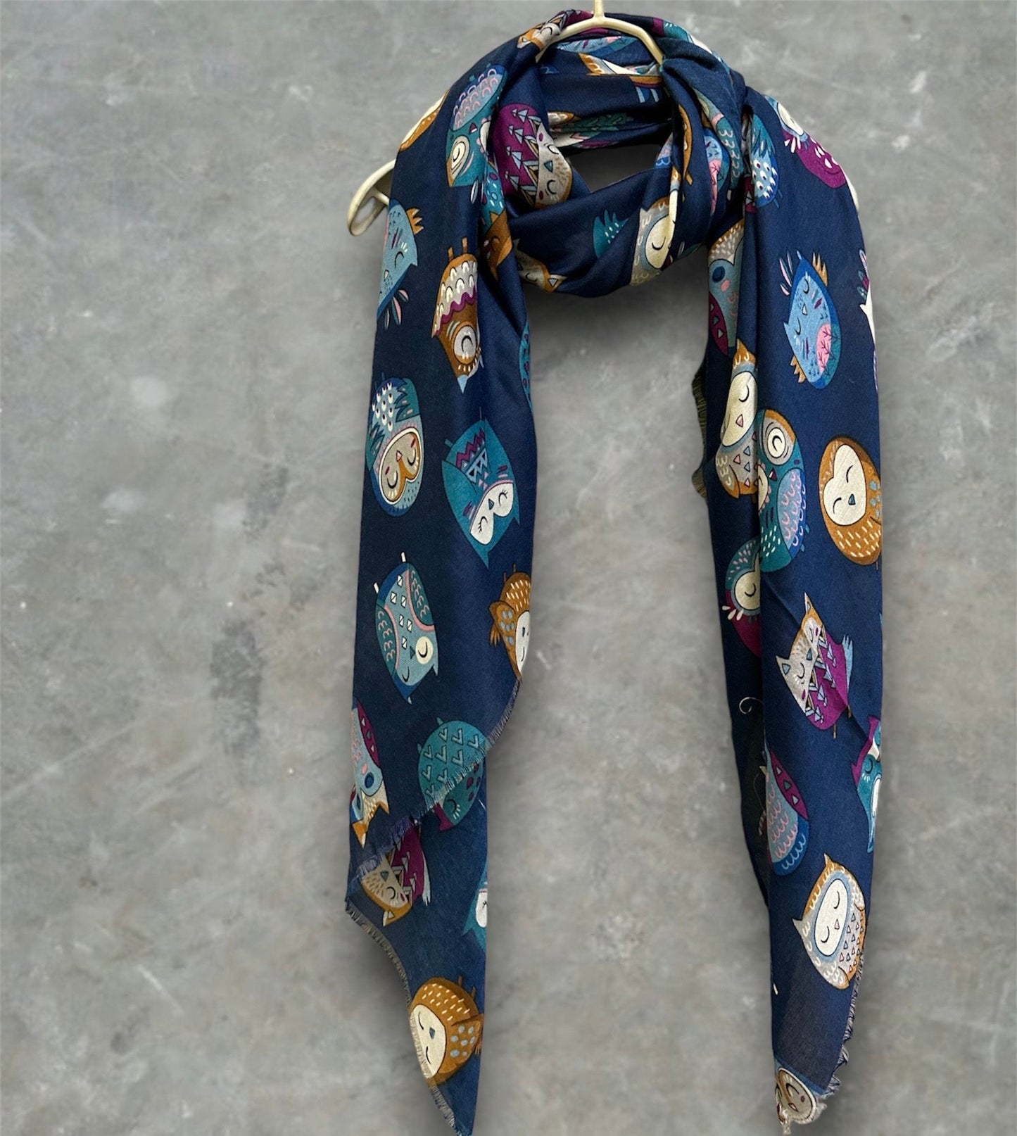 Charming Owls Pattern Blue Scarf – Perfect All-Season Gift for Mom and Her