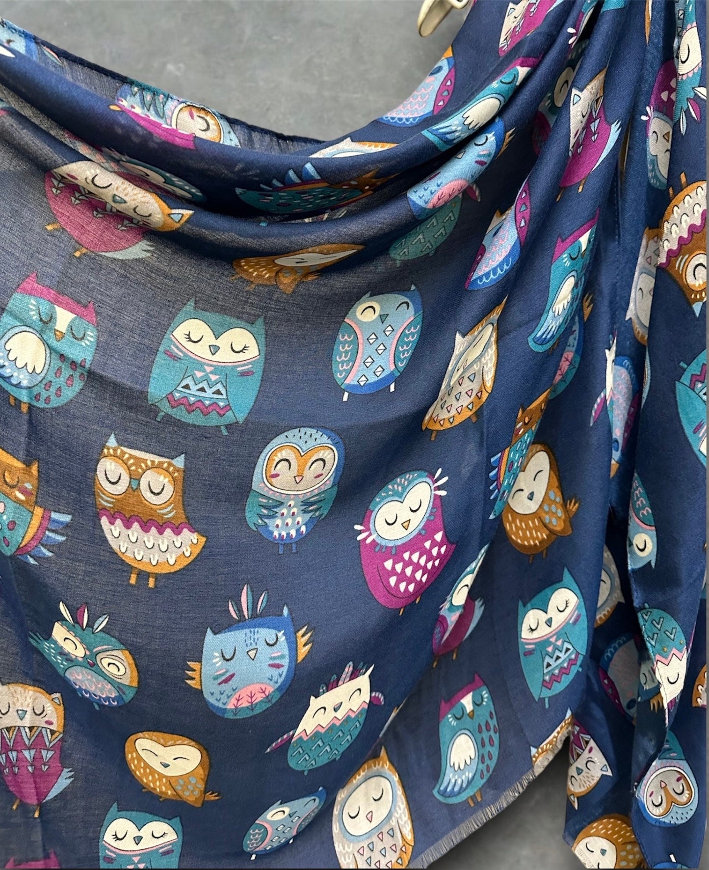 Charming Owls Pattern Blue Scarf – Perfect All-Season Gift for Mom and Her