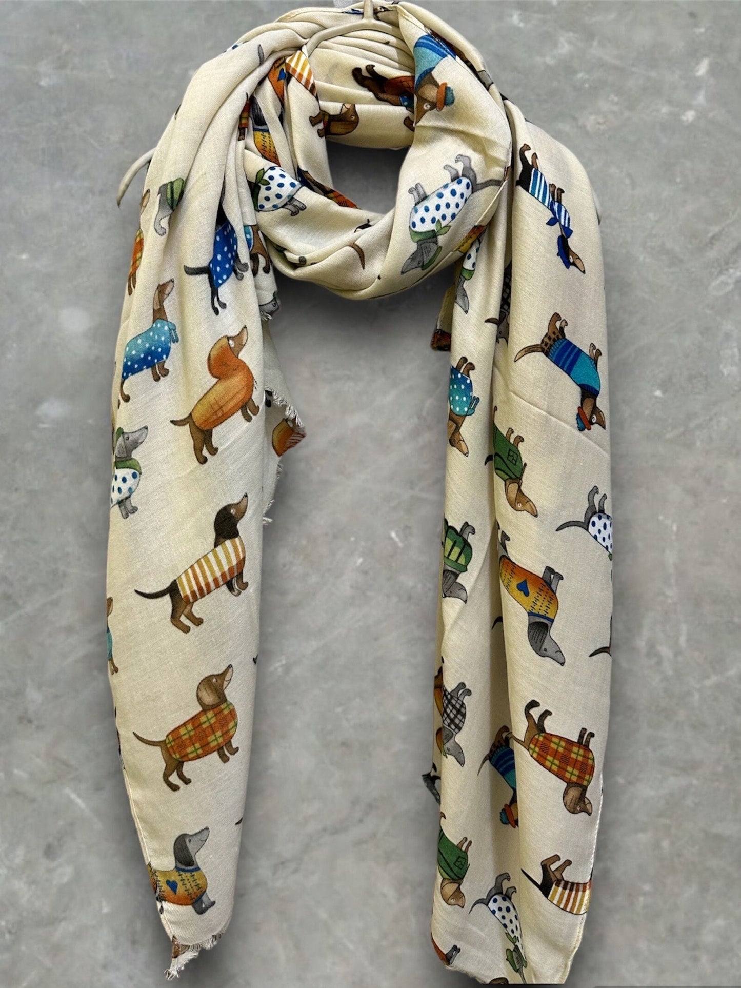 Dachshund Dog Off White Scarf – A Delightful Gift for Mom and Her All Year Round