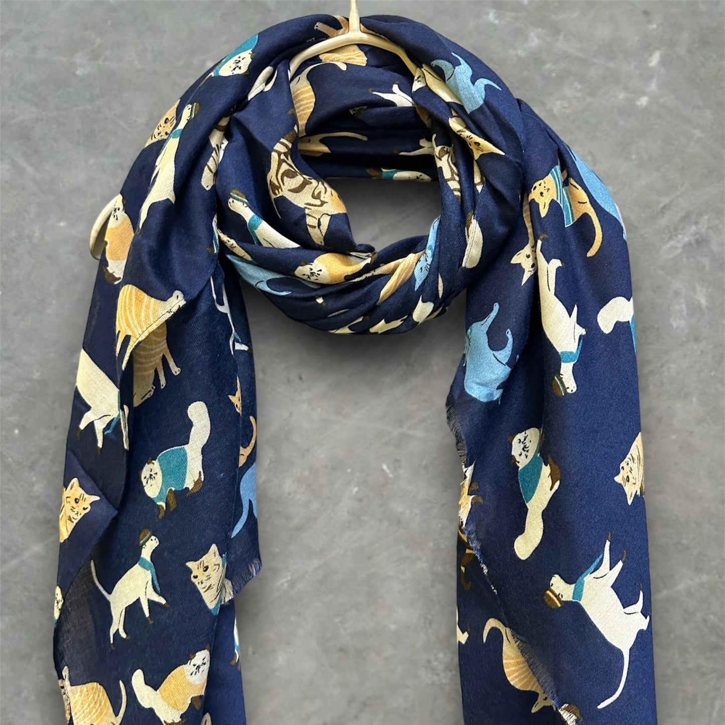 Cats Pattern Blue Scarf – Perfect for Gifting Year-Round