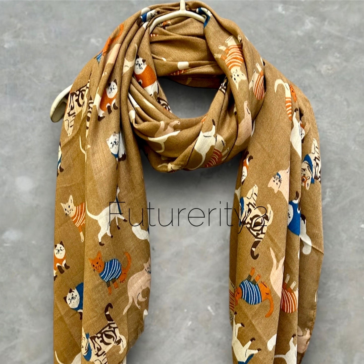 Cats Pattern Brown Scarf – Perfect for Gifting Year-Round