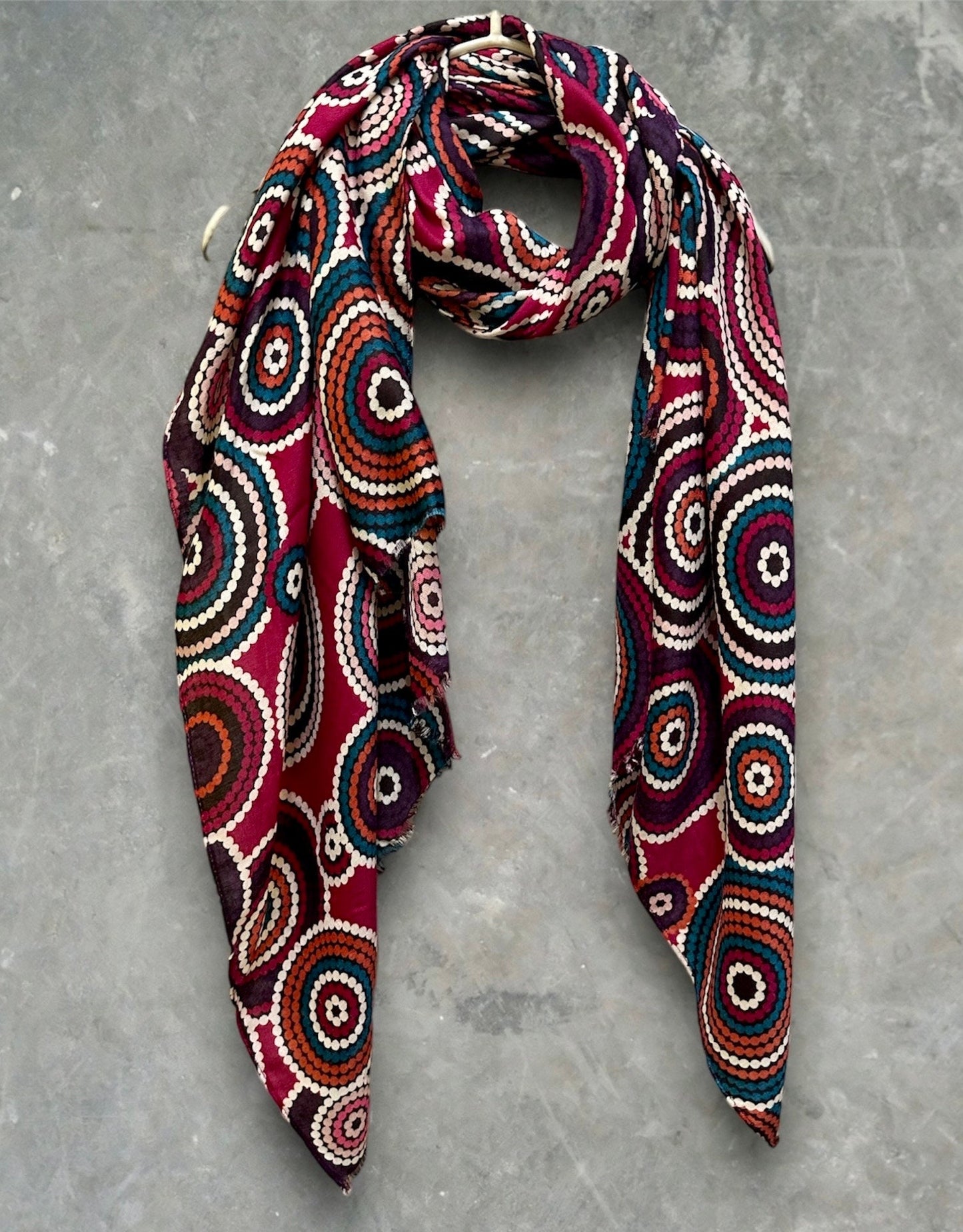 Cercular Dots Pattern Maroon Red Scarf/Cotton Blend Scarf/Summer Autumn Winter Scarf/Scarf Women/Gifts For Her Birthday Christmas