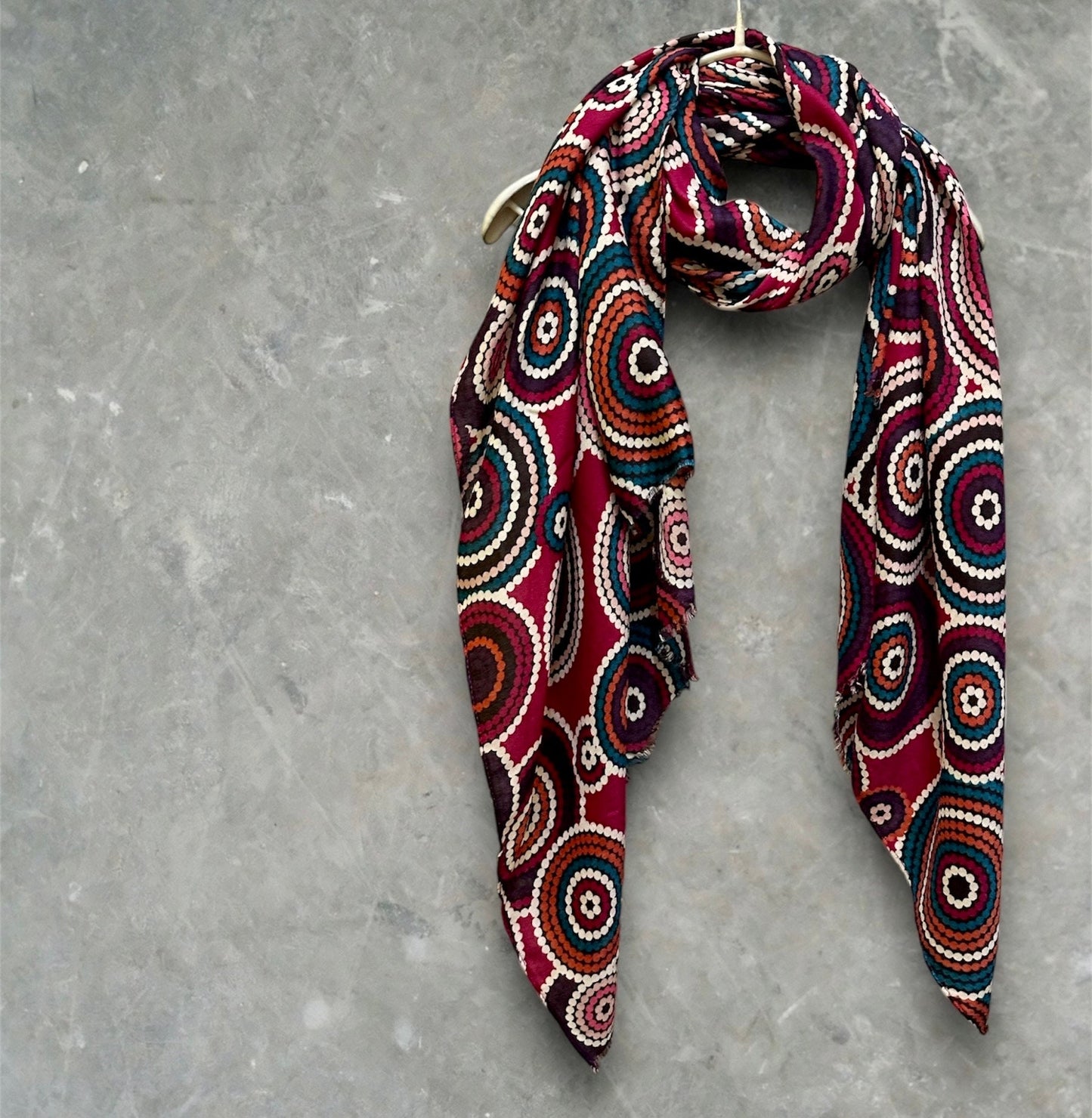 Cercular Dots Pattern Maroon Red Scarf/Cotton Blend Scarf/Summer Autumn Winter Scarf/Scarf Women/Gifts For Her Birthday Christmas