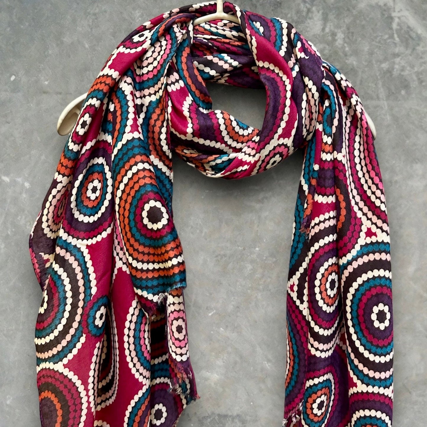 Cercular Dots Pattern Maroon Red Scarf/Cotton Blend Scarf/Summer Autumn Winter Scarf/Scarf Women/Gifts For Her Birthday Christmas