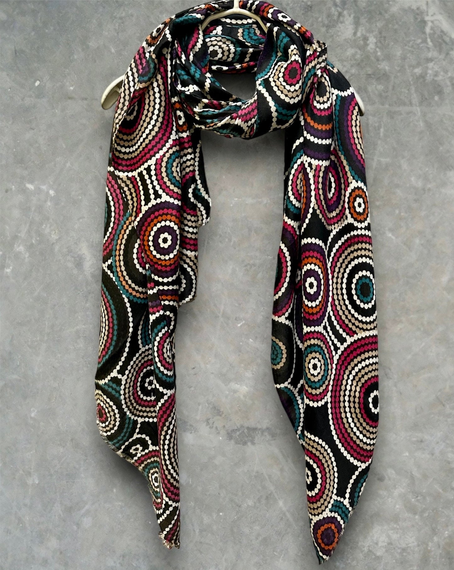 Cercular Dots Pattern Black Scarf/Cotton Blend Scarf/Summer Autumn Winter Scarf/Scarf Women/Gifts For Her Birthday Christmas
