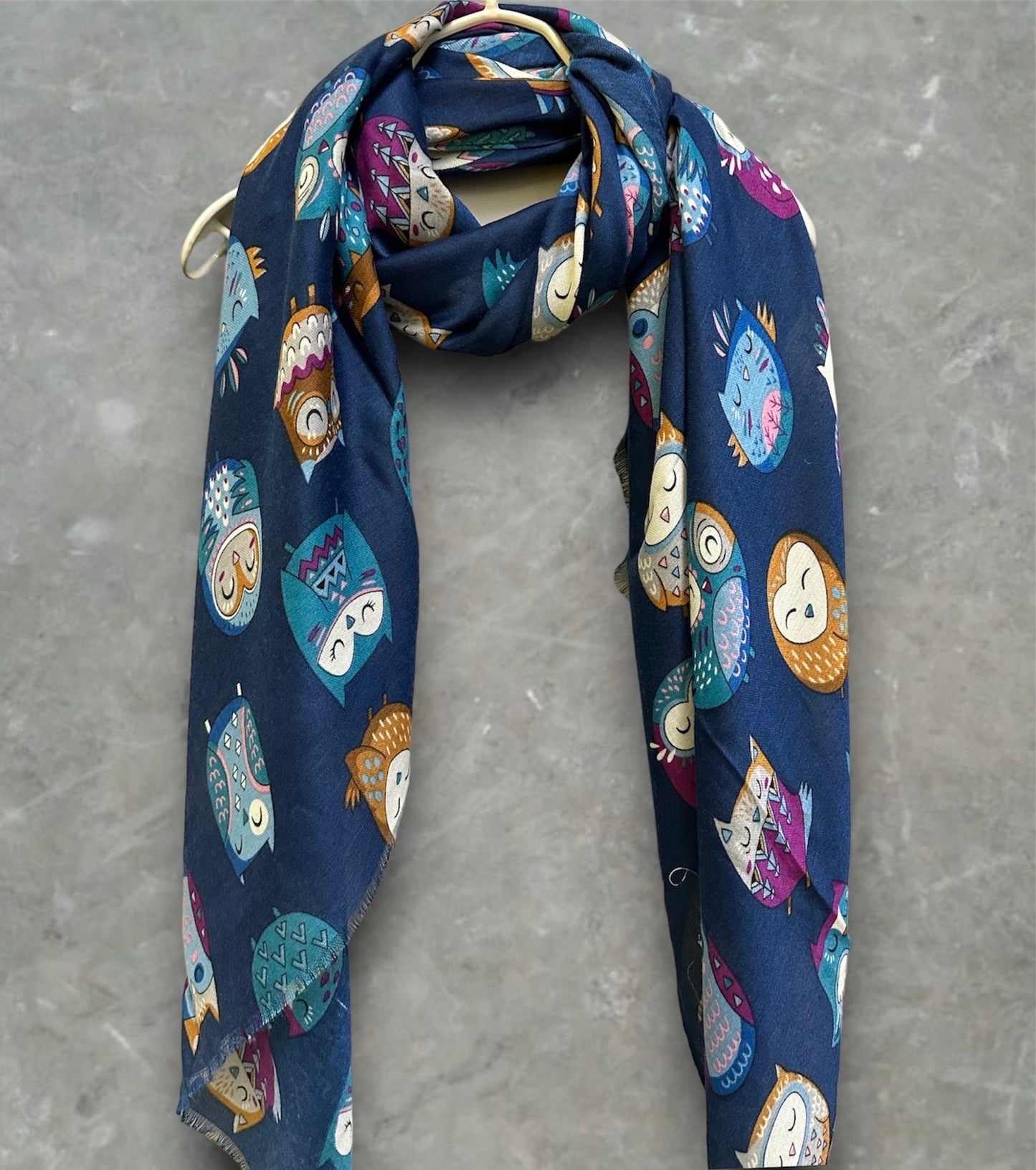 Charming Owls Pattern Blue Scarf – Perfect All-Season Gift for Mom and Her