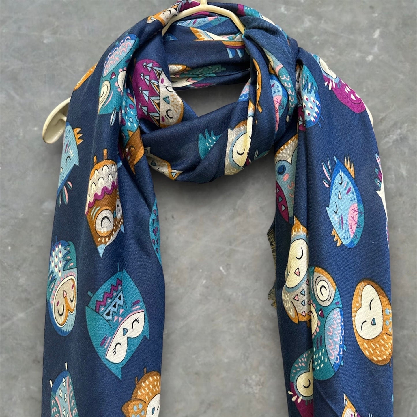 Charming Owls Pattern Blue Scarf – Perfect All-Season Gift for Mom and Her