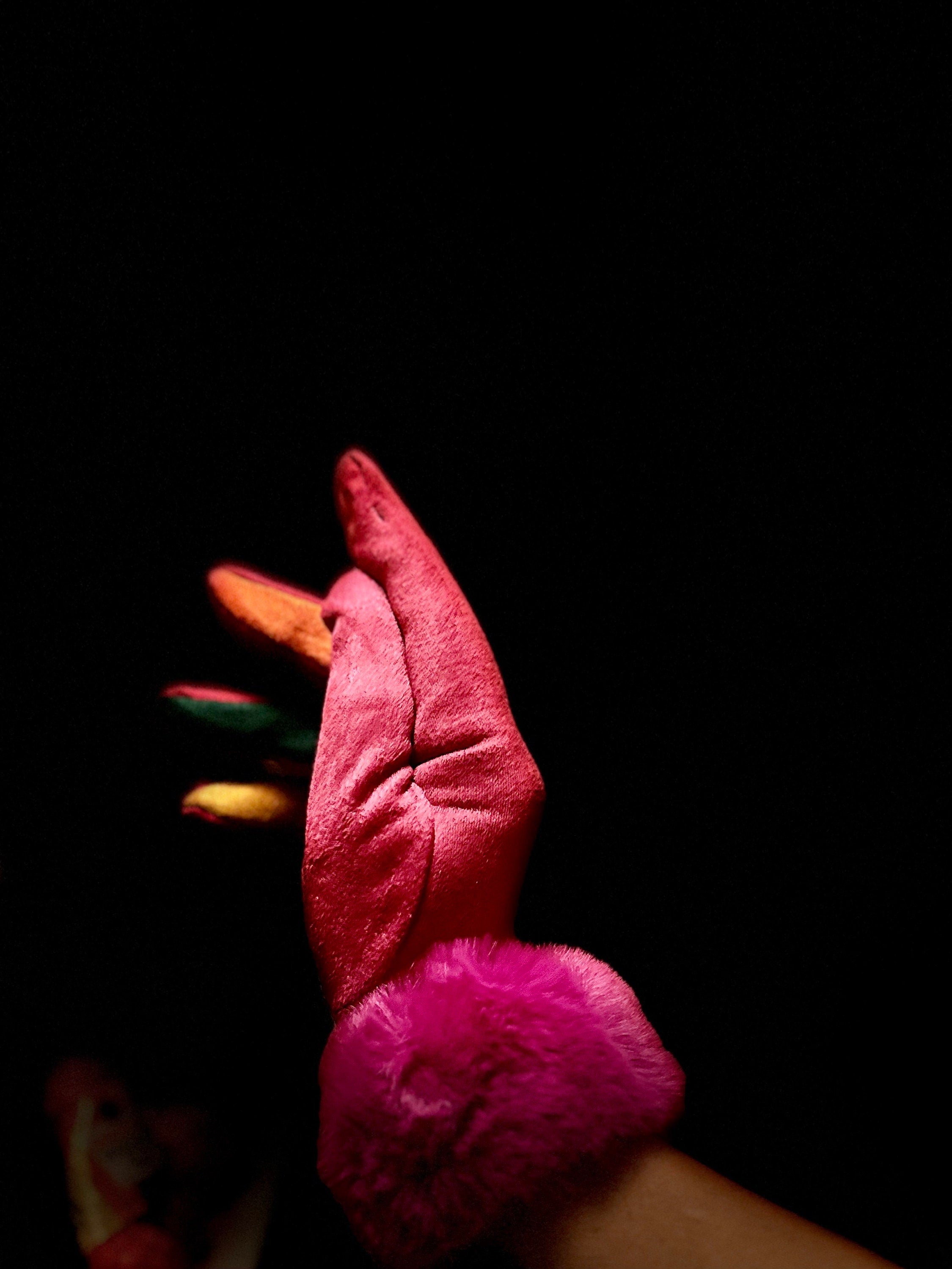 Fuchsia Pink Suede Gloves with Faux Fur,Stretch Suede Fabric