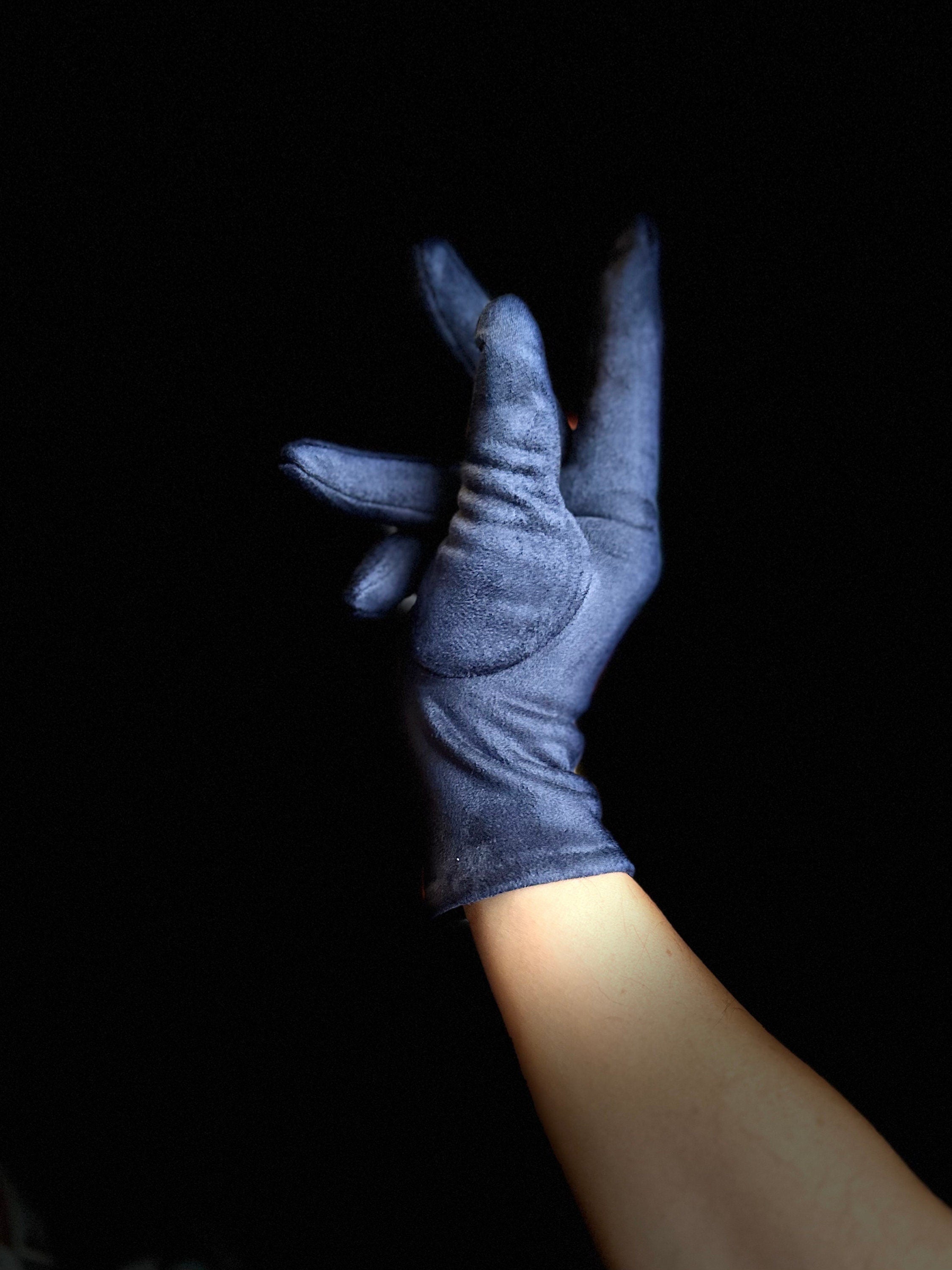 Embroidery Mulberry Tree Navy Blue Gloves,Stretch Suede Fabric