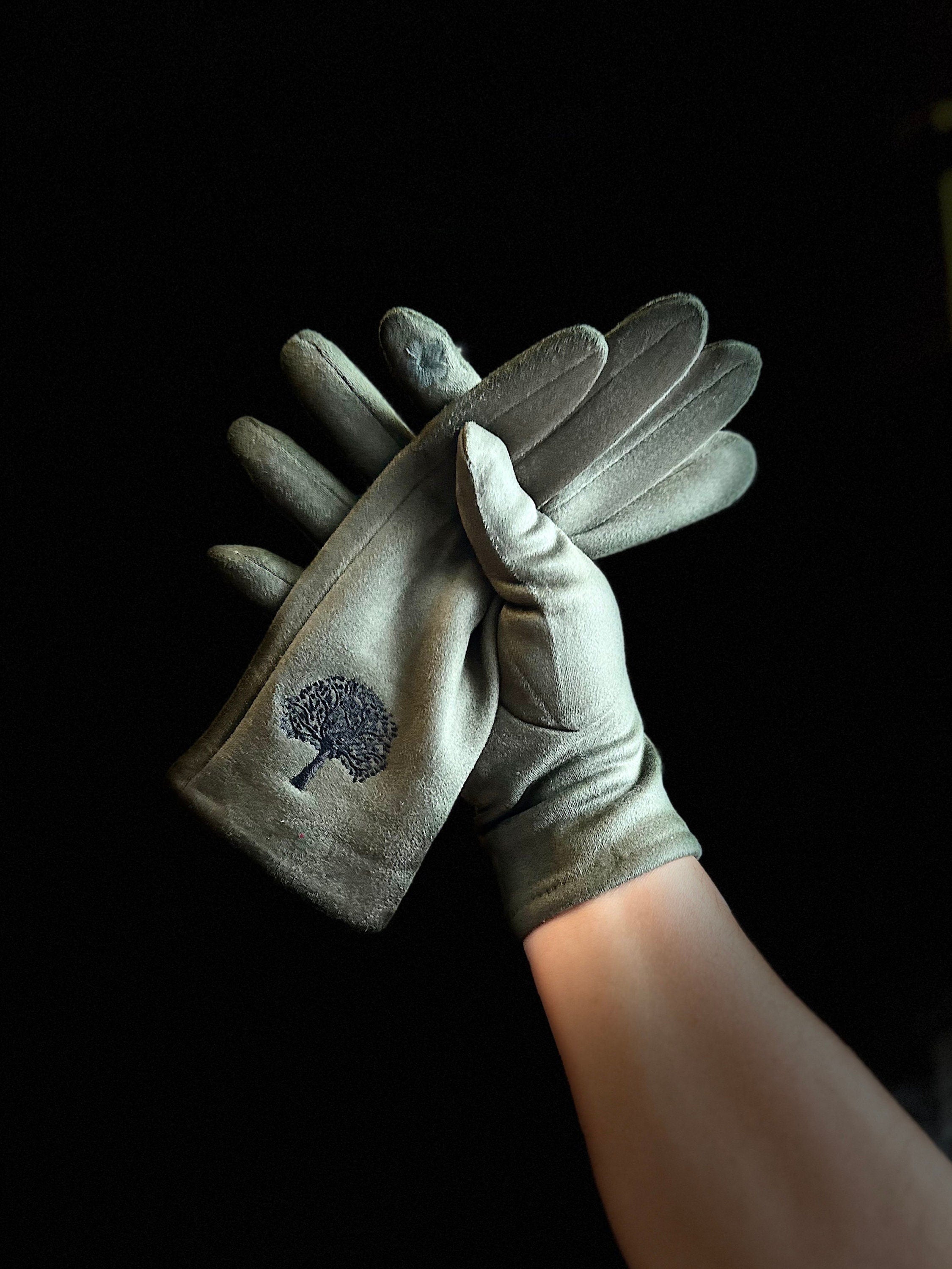Light Blue Gloves with Embroidery Mulberry Tree