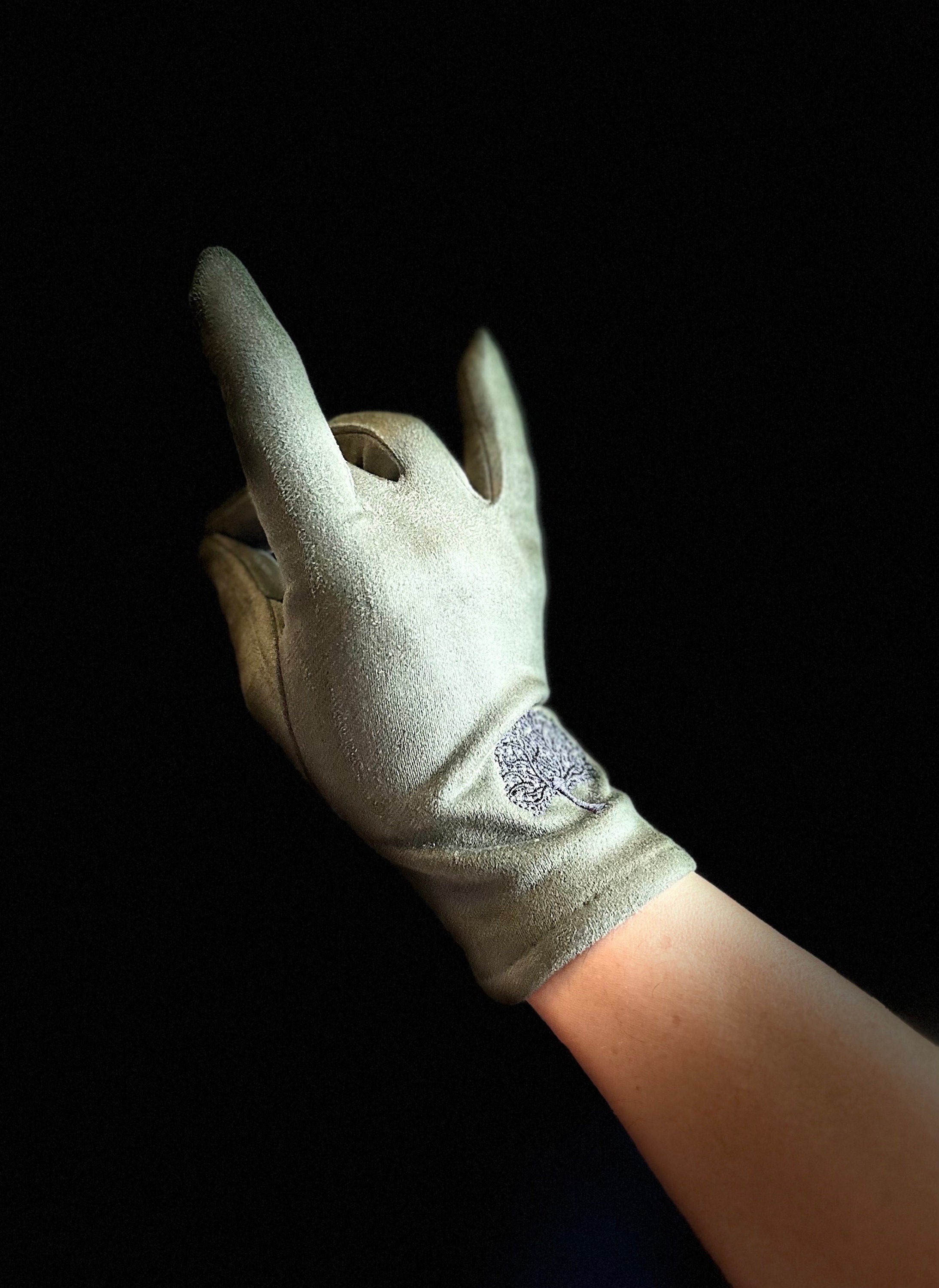 Light Blue Gloves with Embroidery Mulberry Tree