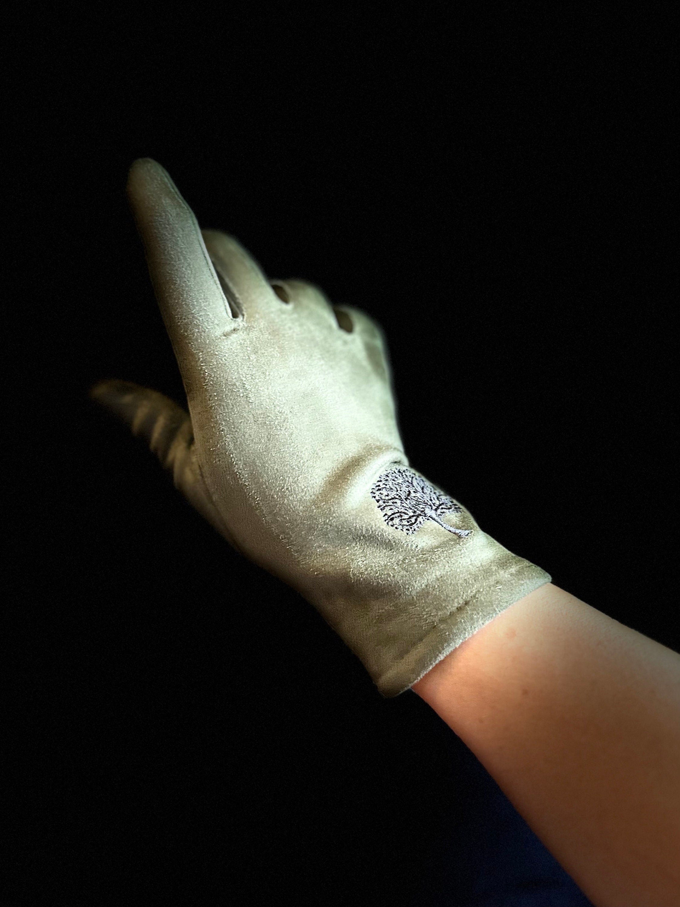 Light Blue Gloves with Embroidery Mulberry Tree