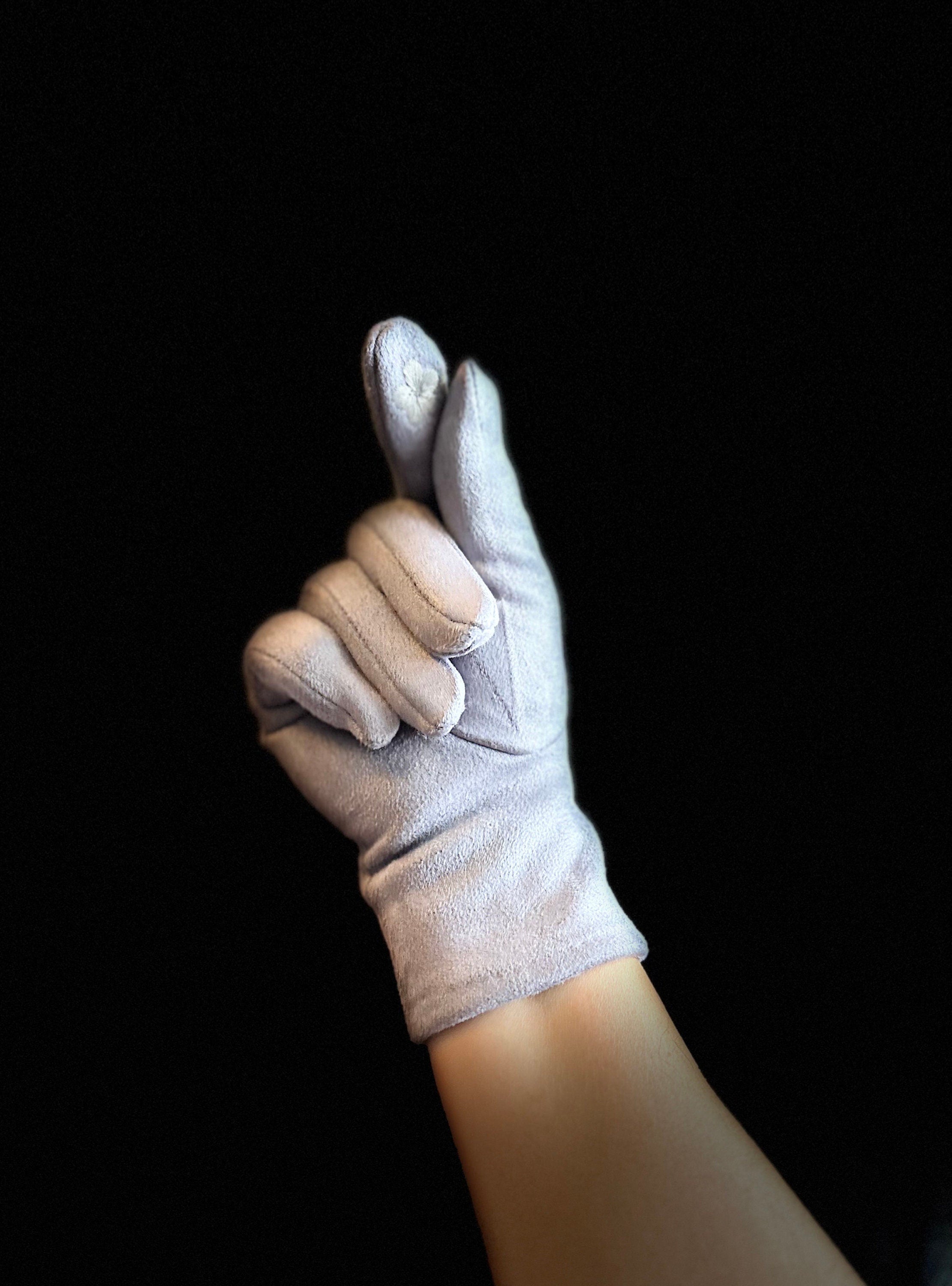 Light Grey Gloves with Embroidery Mulberry Tree for Women