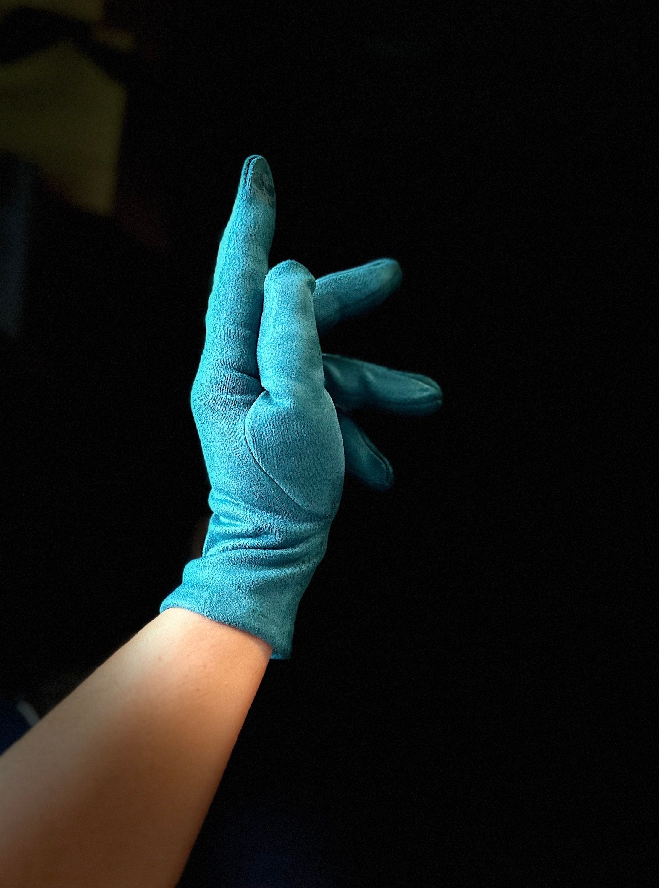 Teal Blue Gloves with Embroidery Mulberry Tree for Women