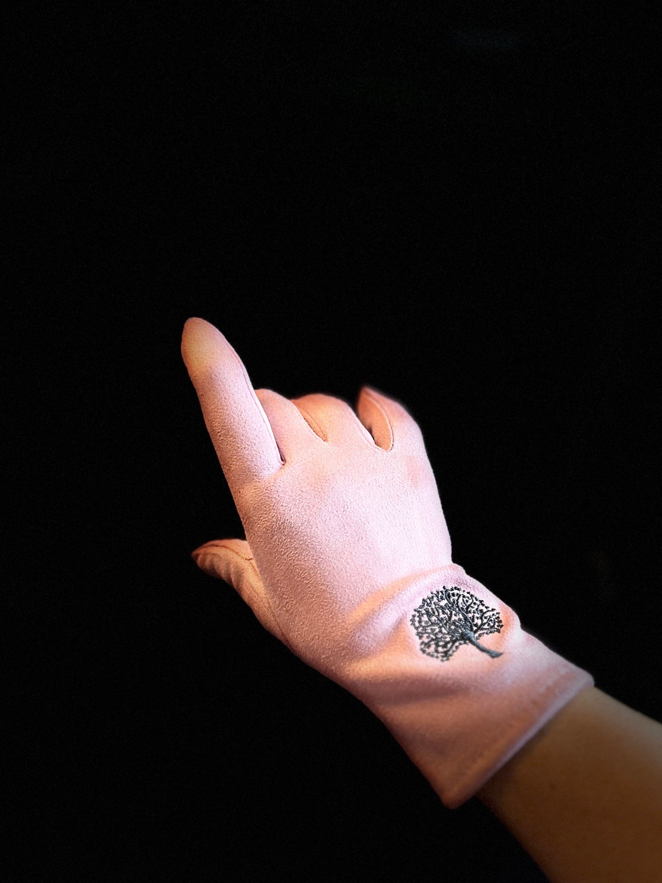 Light Pink Gloves with Embroidery Mulberry Tree
