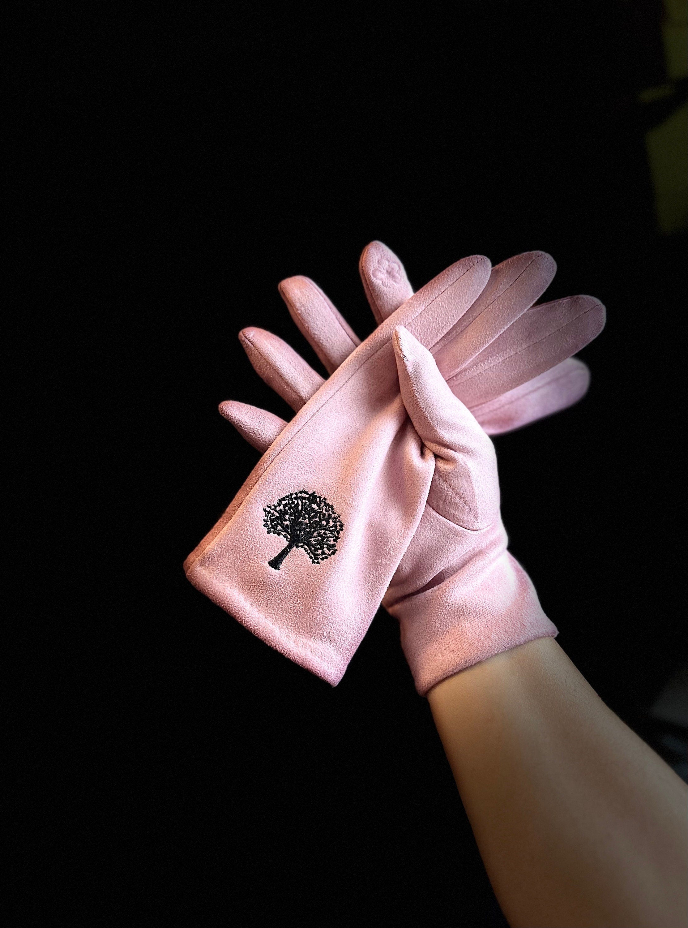 Light Pink Gloves with Embroidery Mulberry Tree
