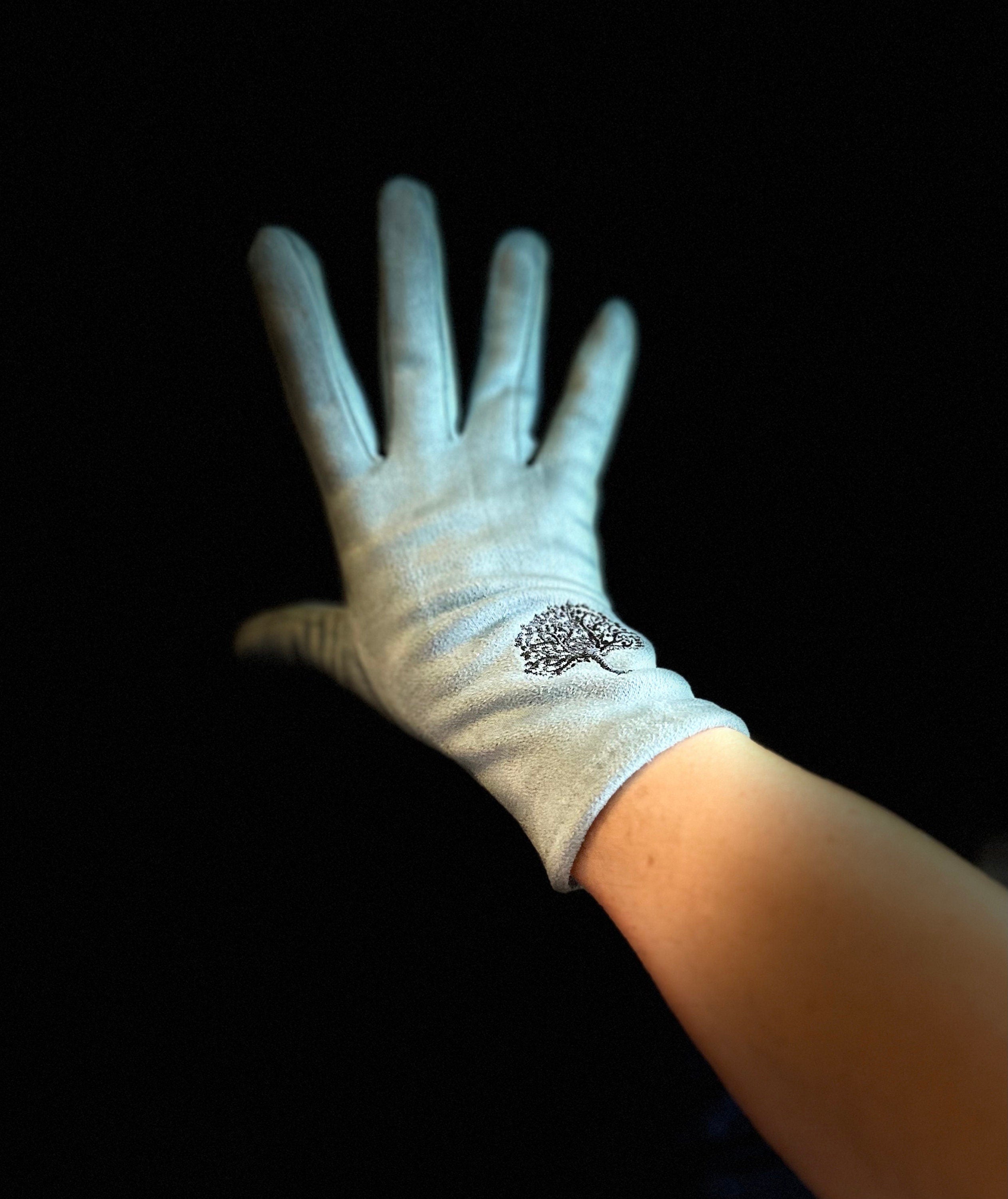 Light Blue Gloves with Embroidery Mulberry Tree