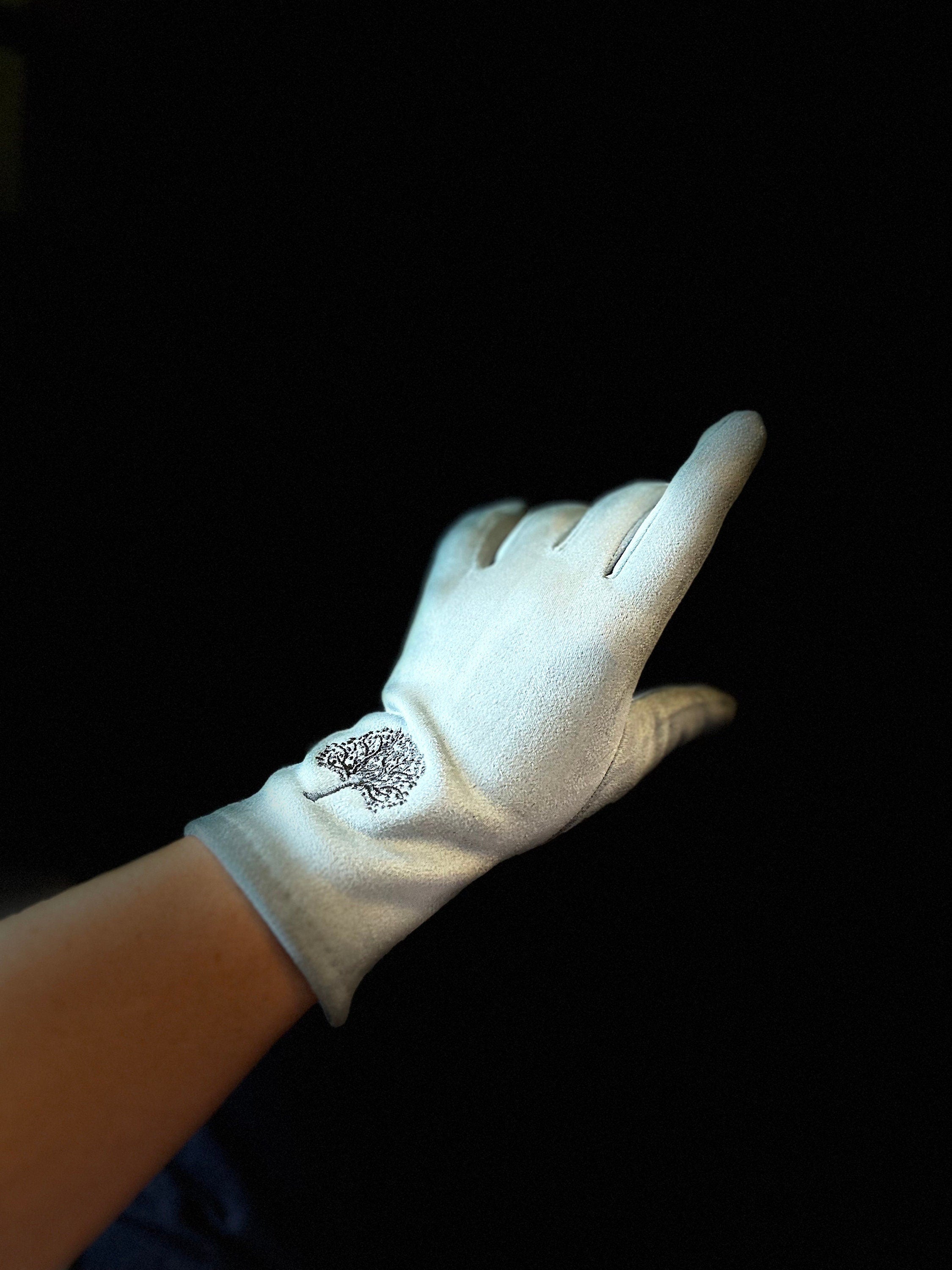 Light Blue Gloves with Embroidery Mulberry Tree