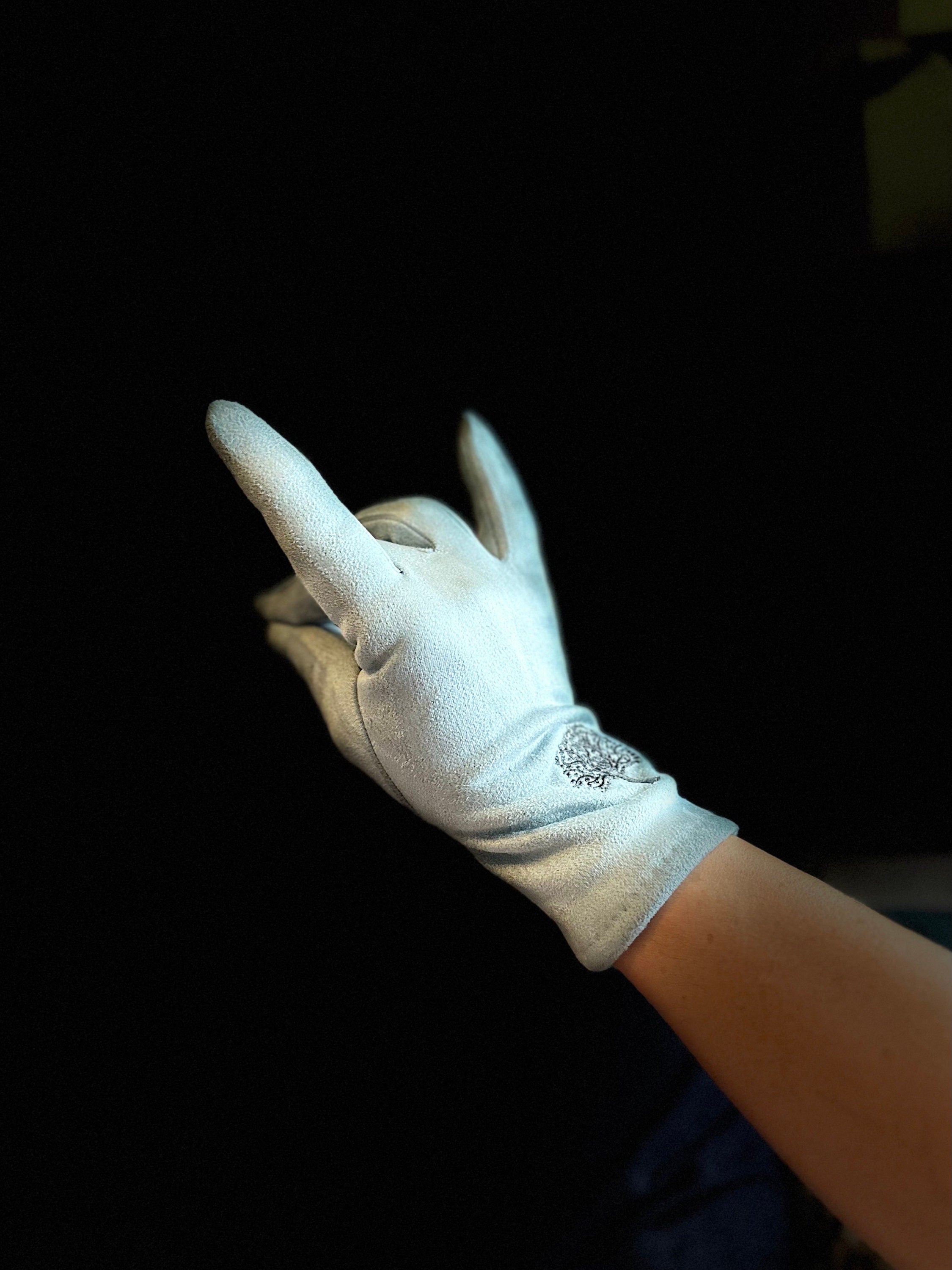 Light Blue Gloves with Embroidery Mulberry Tree