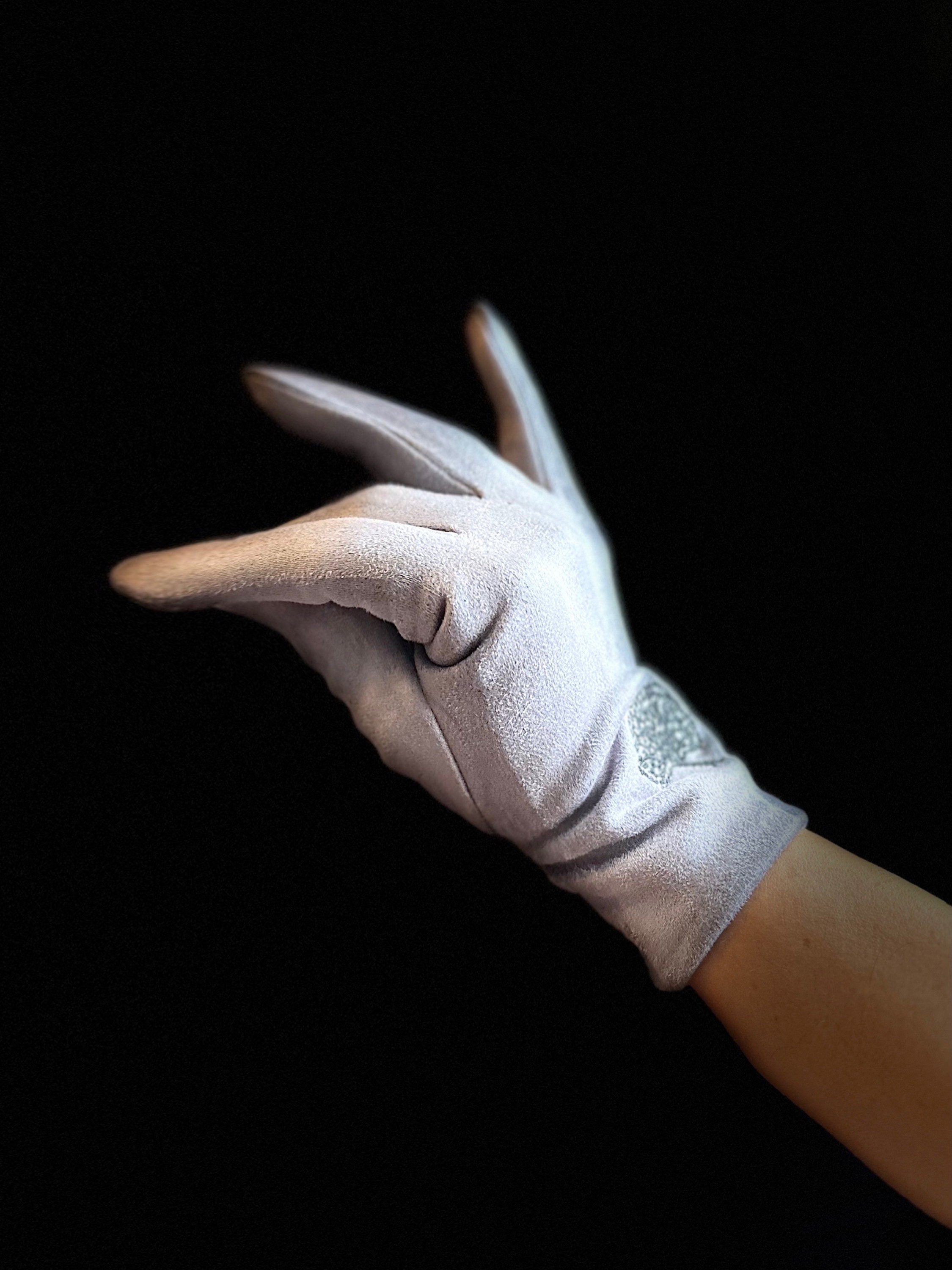 Light Grey Gloves with Embroidery Mulberry Tree for Women