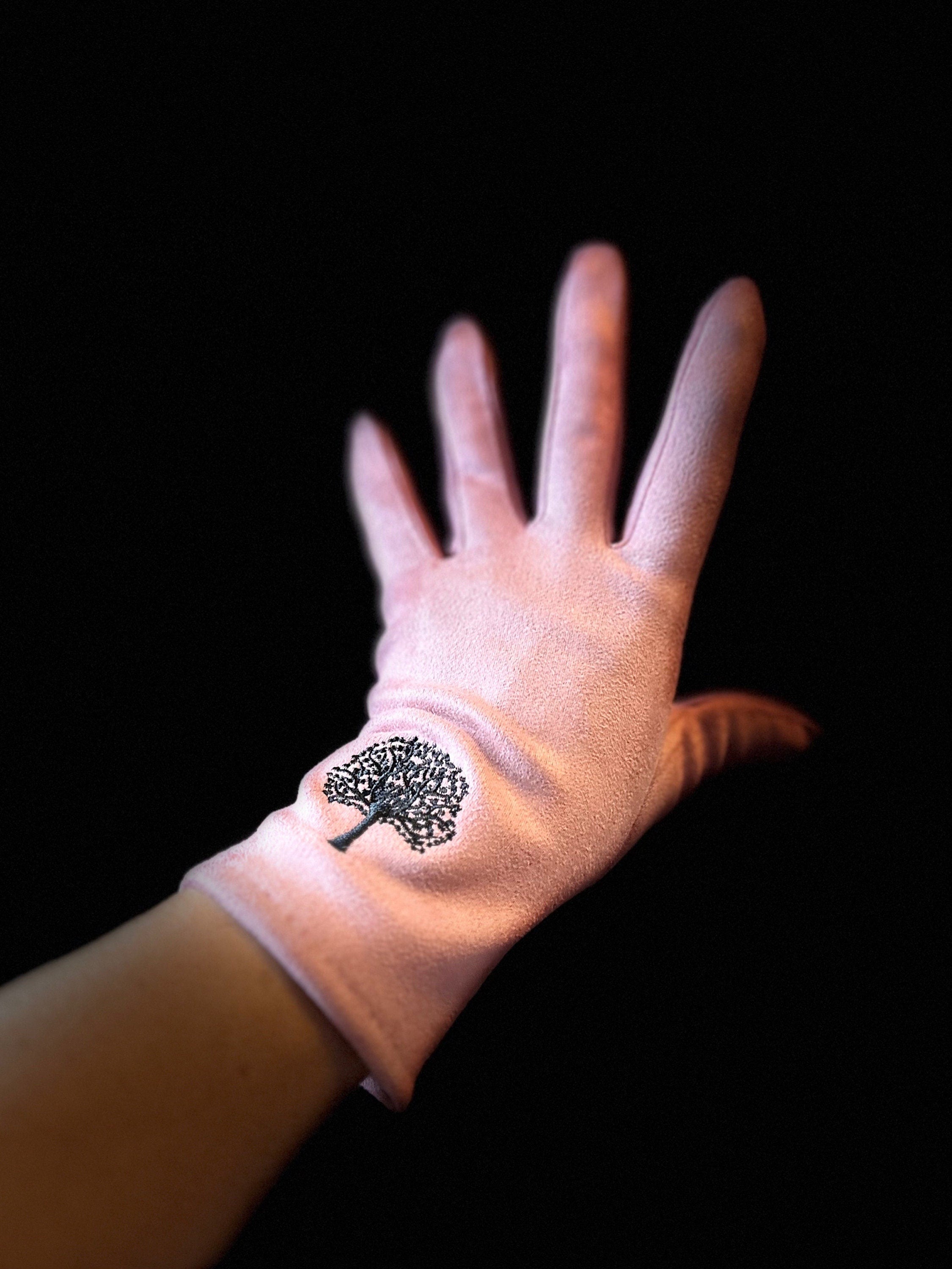 Light Pink Gloves with Embroidery Mulberry Tree