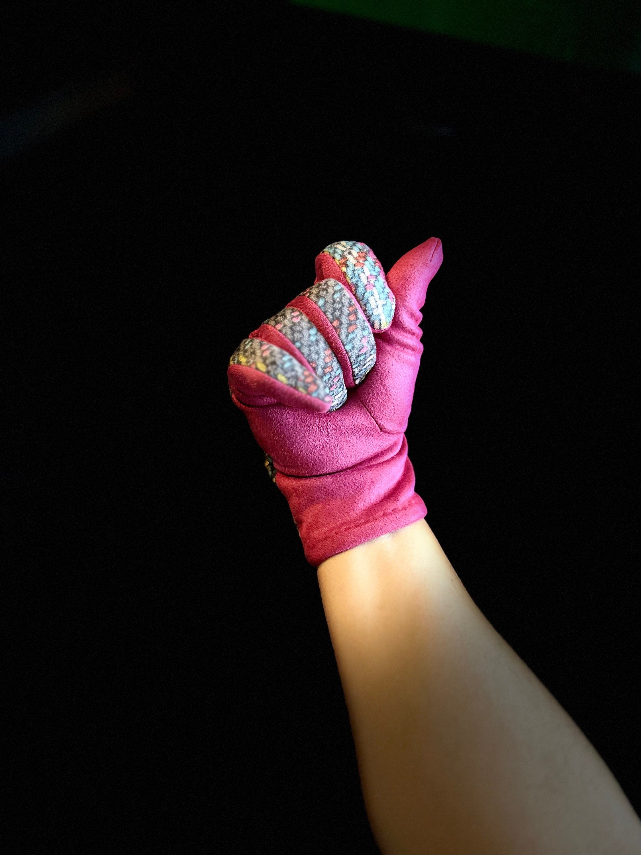 Bright Pink Glove with Tweed,Tartan Pattern for Women