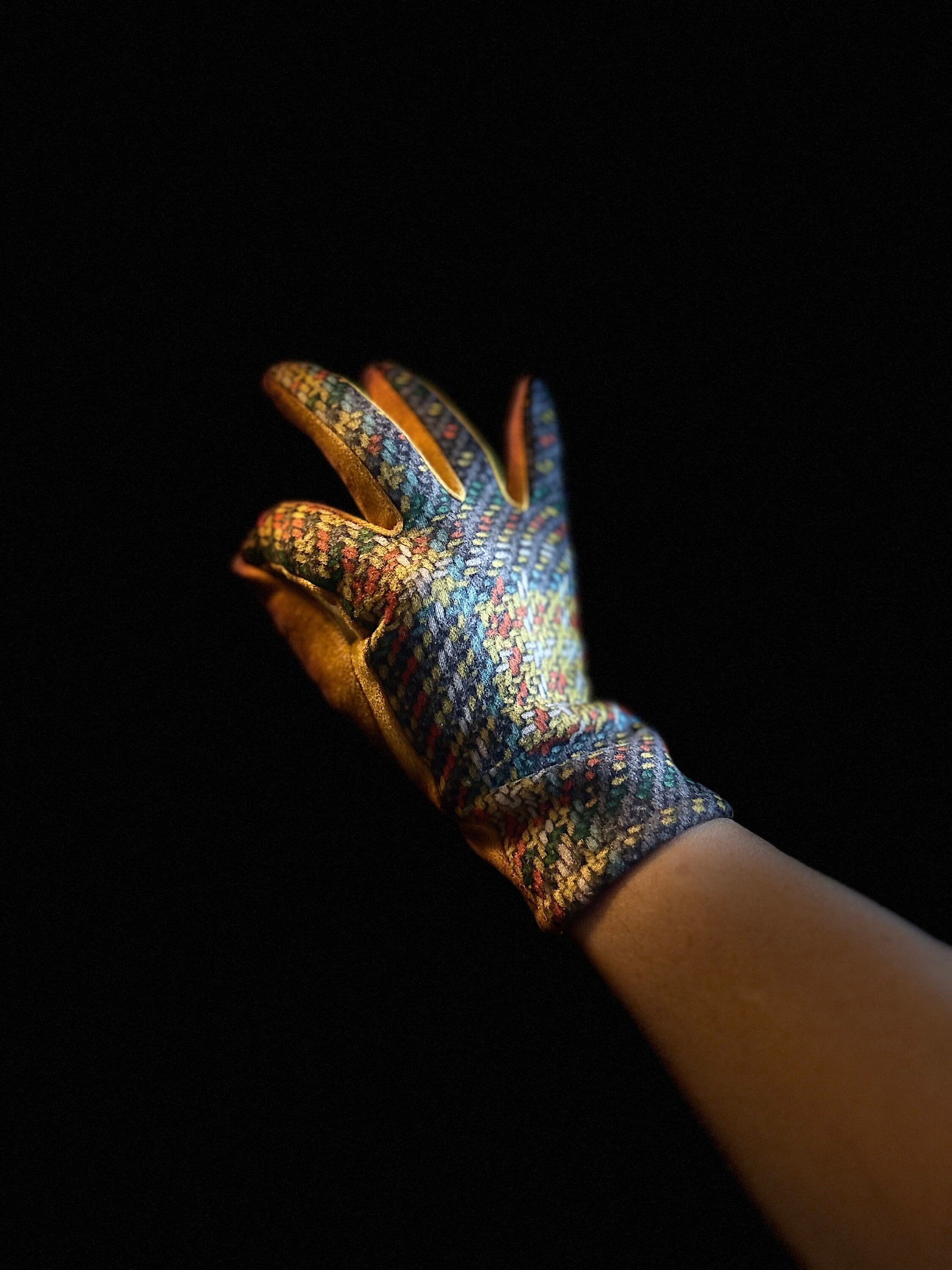 Mustard Yellow Glove with Tweed,Tartan Pattern for Women