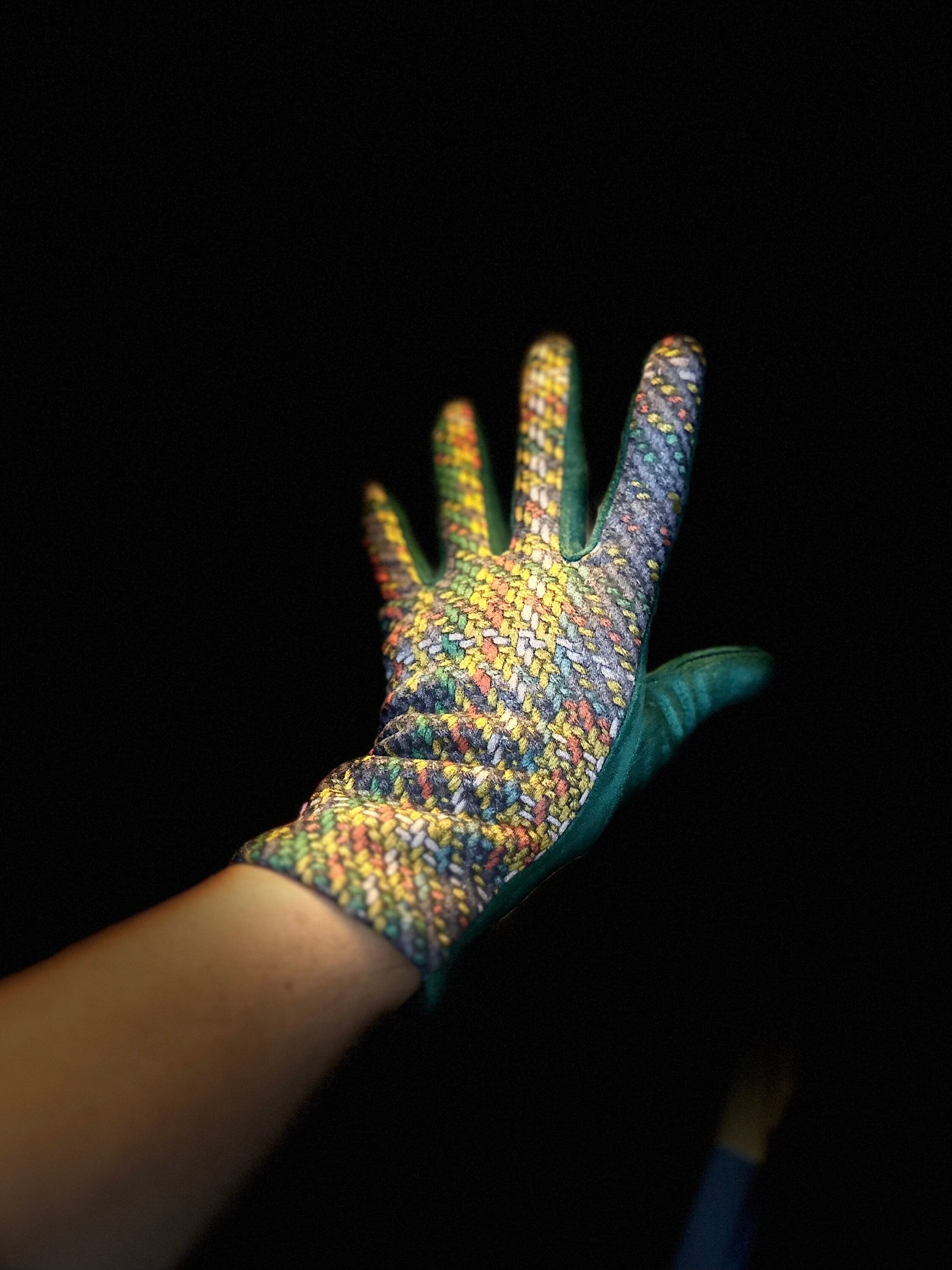 Teal Blue Glove with Tweed,Tartan Pattern for Women