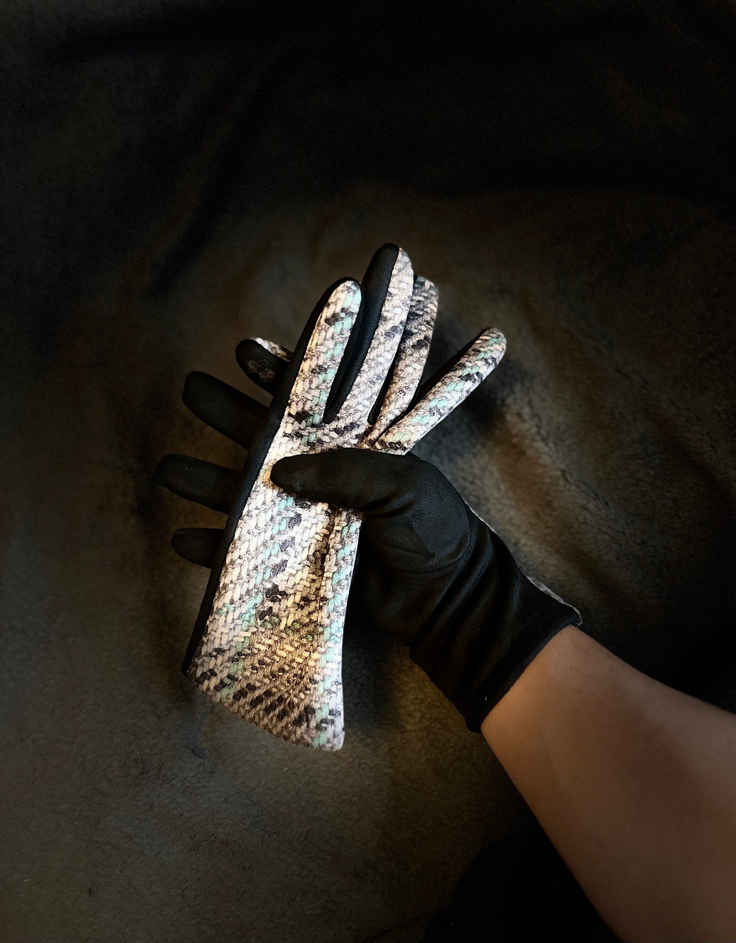 Black Glove with Tweed,Tartan Pattern for Women