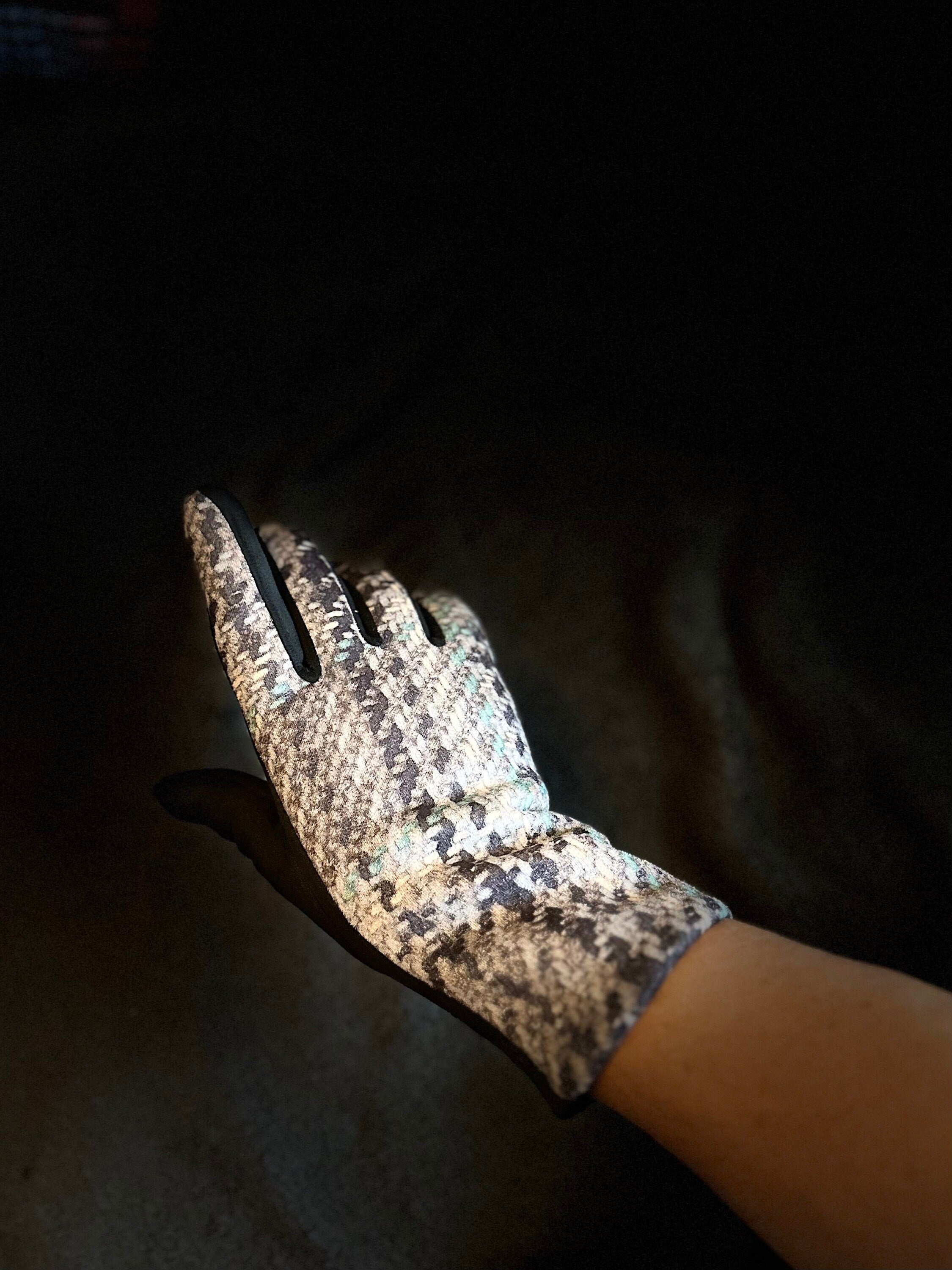 Black Glove with Tweed,Tartan Pattern for Women
