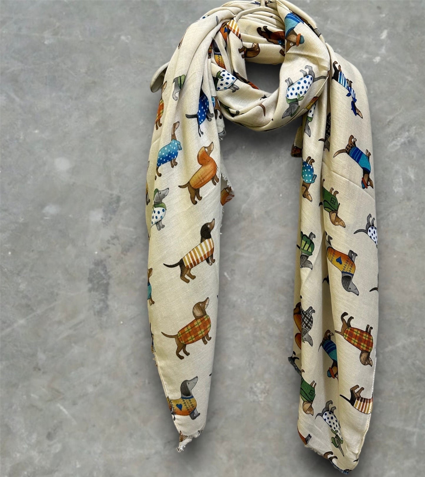 Dachshund Dog Off White Scarf – A Delightful Gift for Mom and Her All Year Round