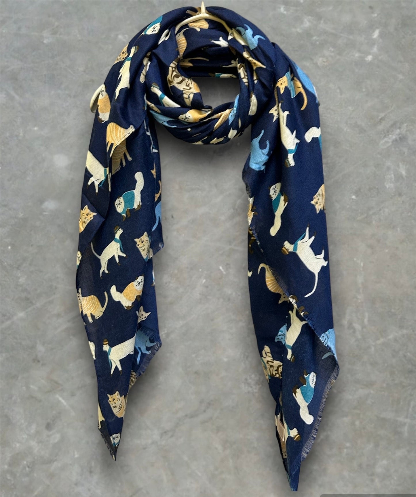 Cats Pattern Blue Scarf – Perfect for Gifting Year-Round