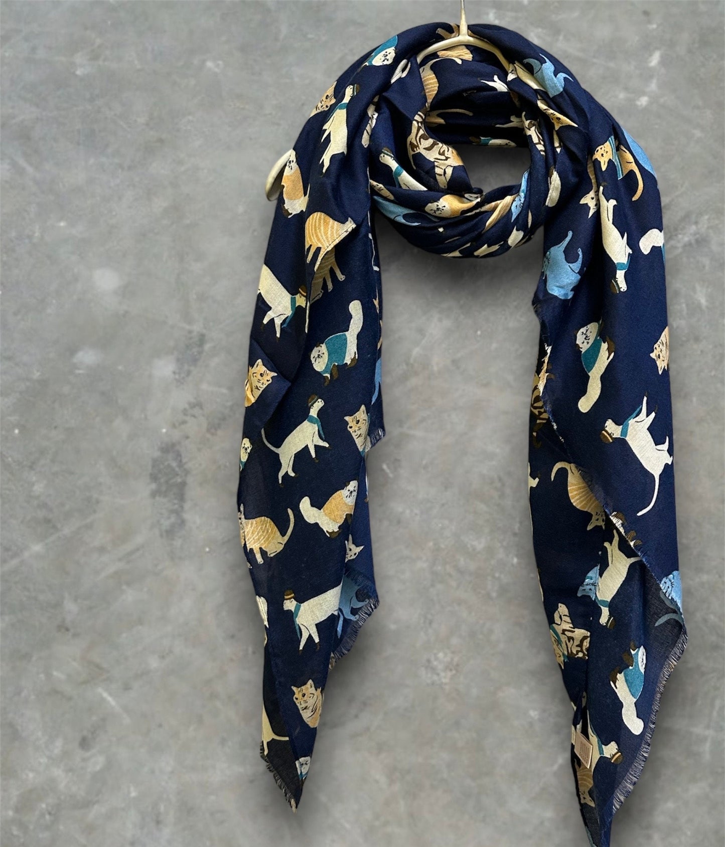 Cats Pattern Blue Scarf – Perfect for Gifting Year-Round