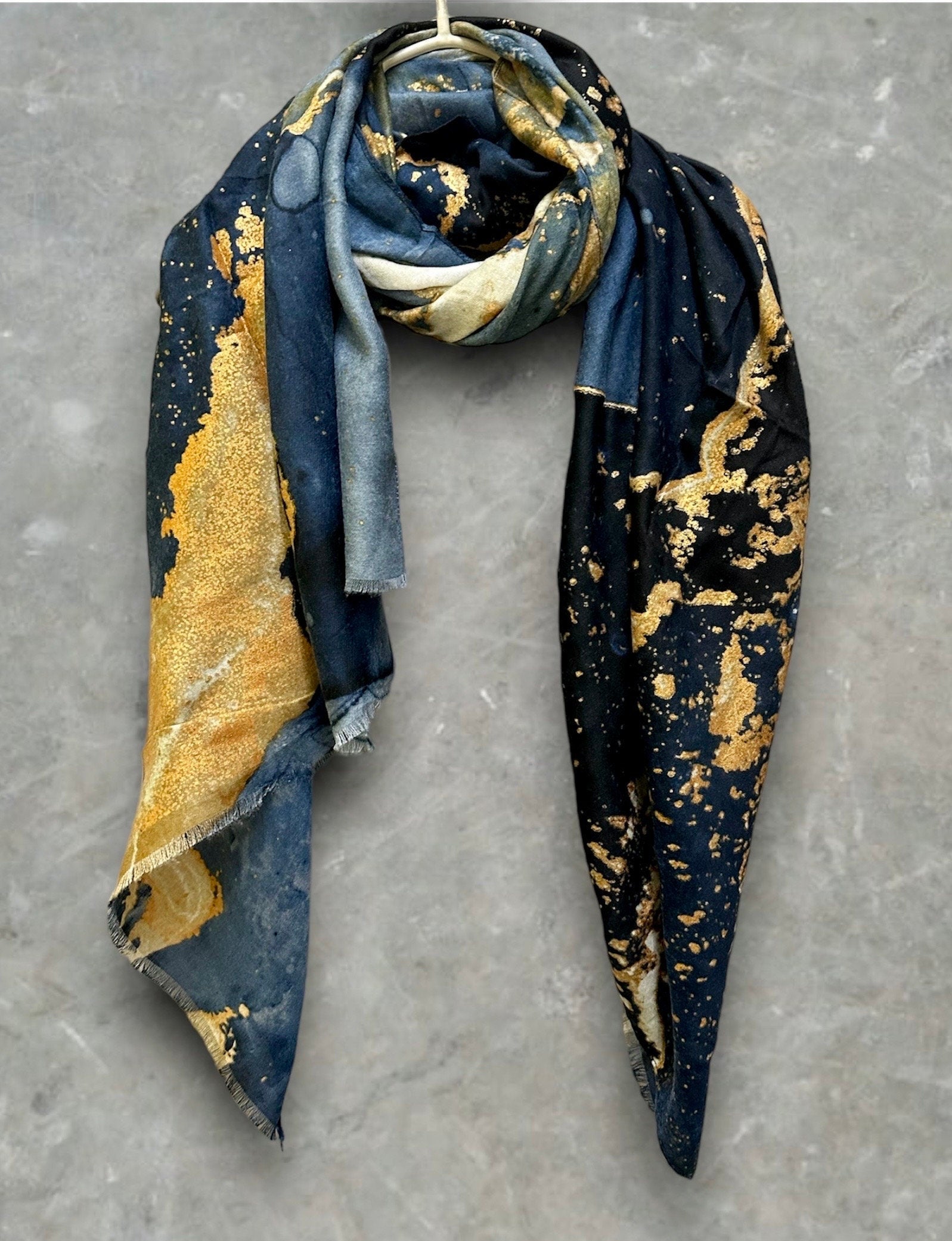 Abstract Pattern With Gold Accents Blue Cotton Scarf