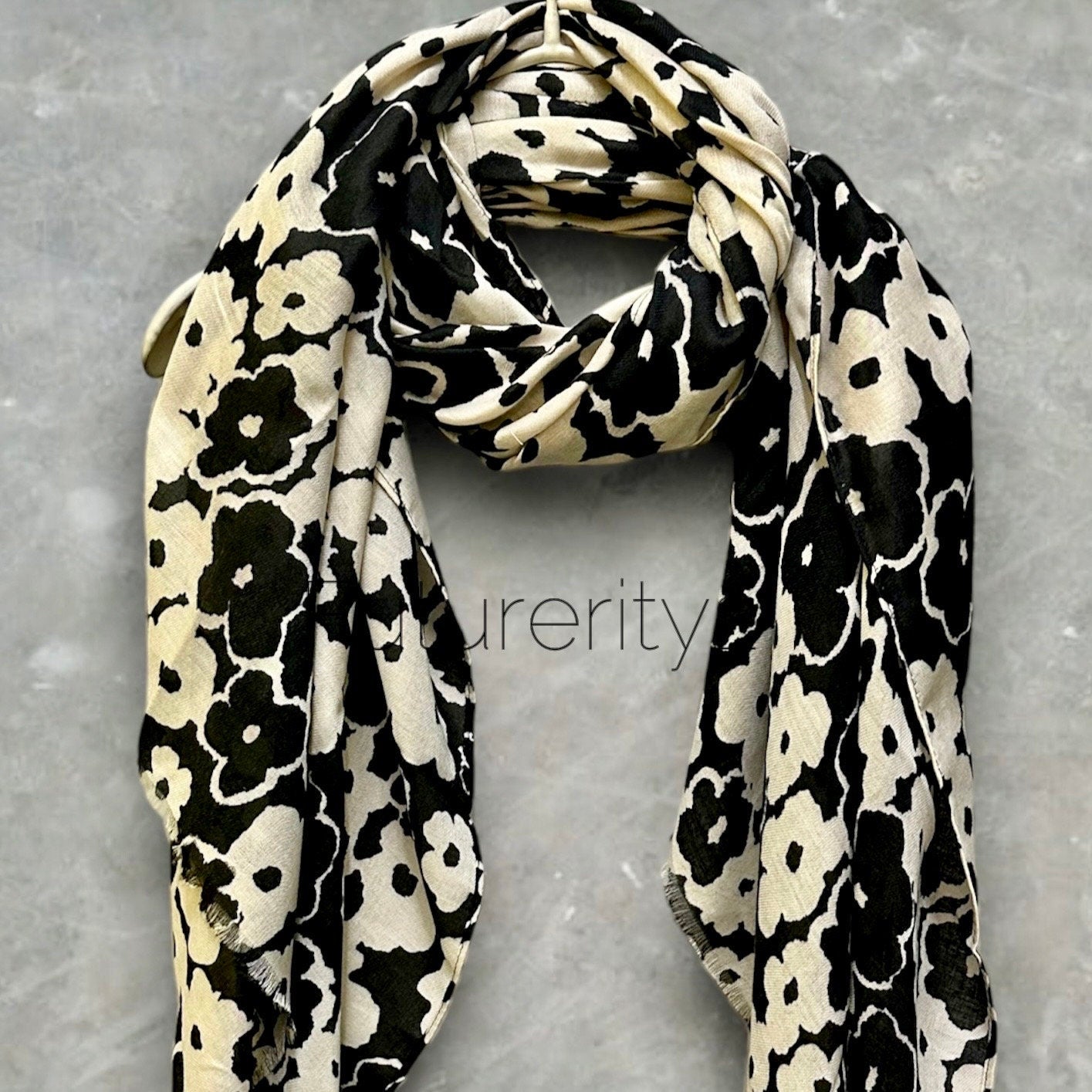 Sketched Poppy Pattern Black White Scarf/Cotton Blend Scarf/Summer Autumn Winter Scarf/Scarf Women/Gifts For Her Birthday Christmas