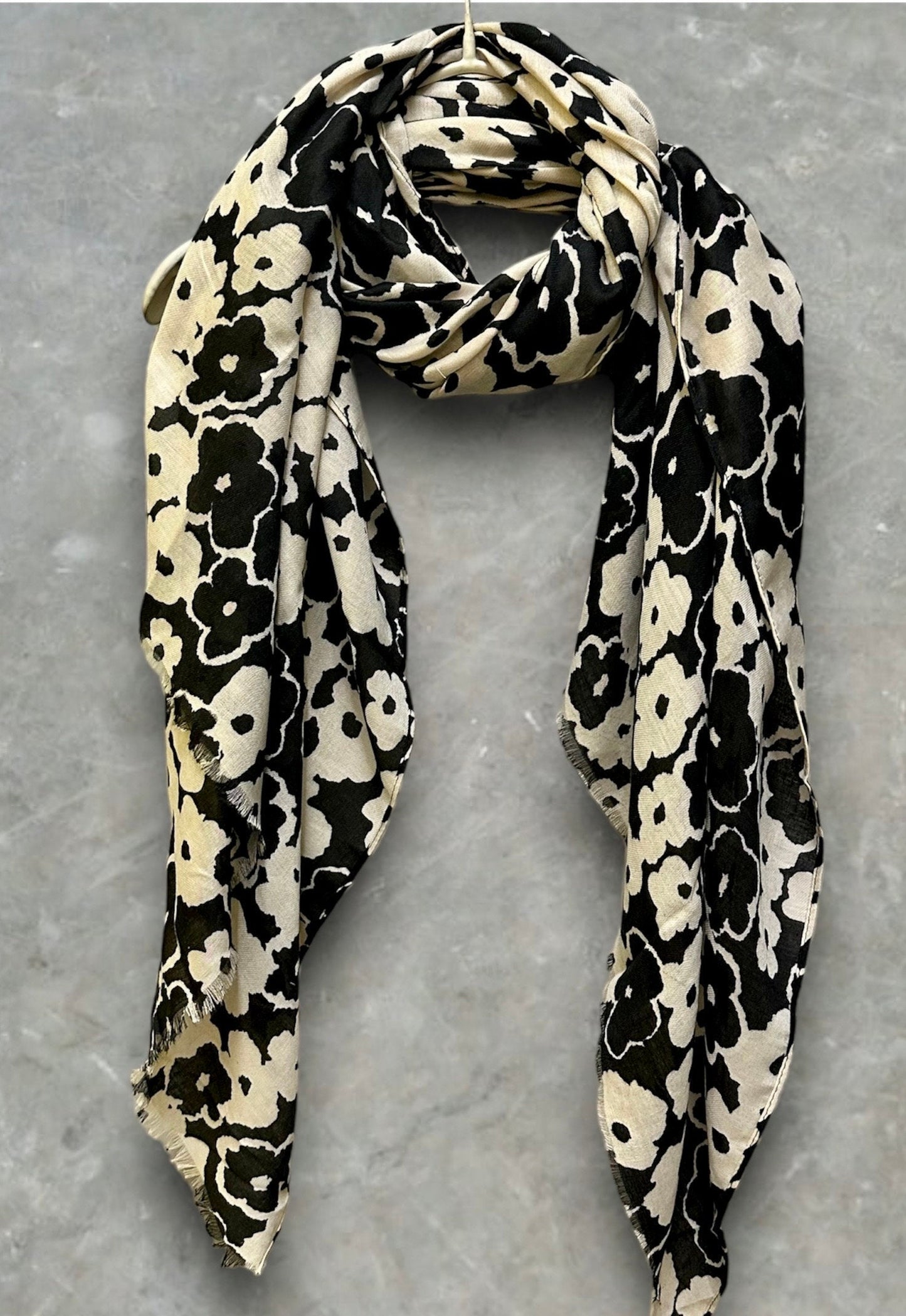 Sketched Poppy Pattern Black White Scarf/Cotton Blend Scarf/Summer Autumn Winter Scarf/Scarf Women/Gifts For Her Birthday Christmas