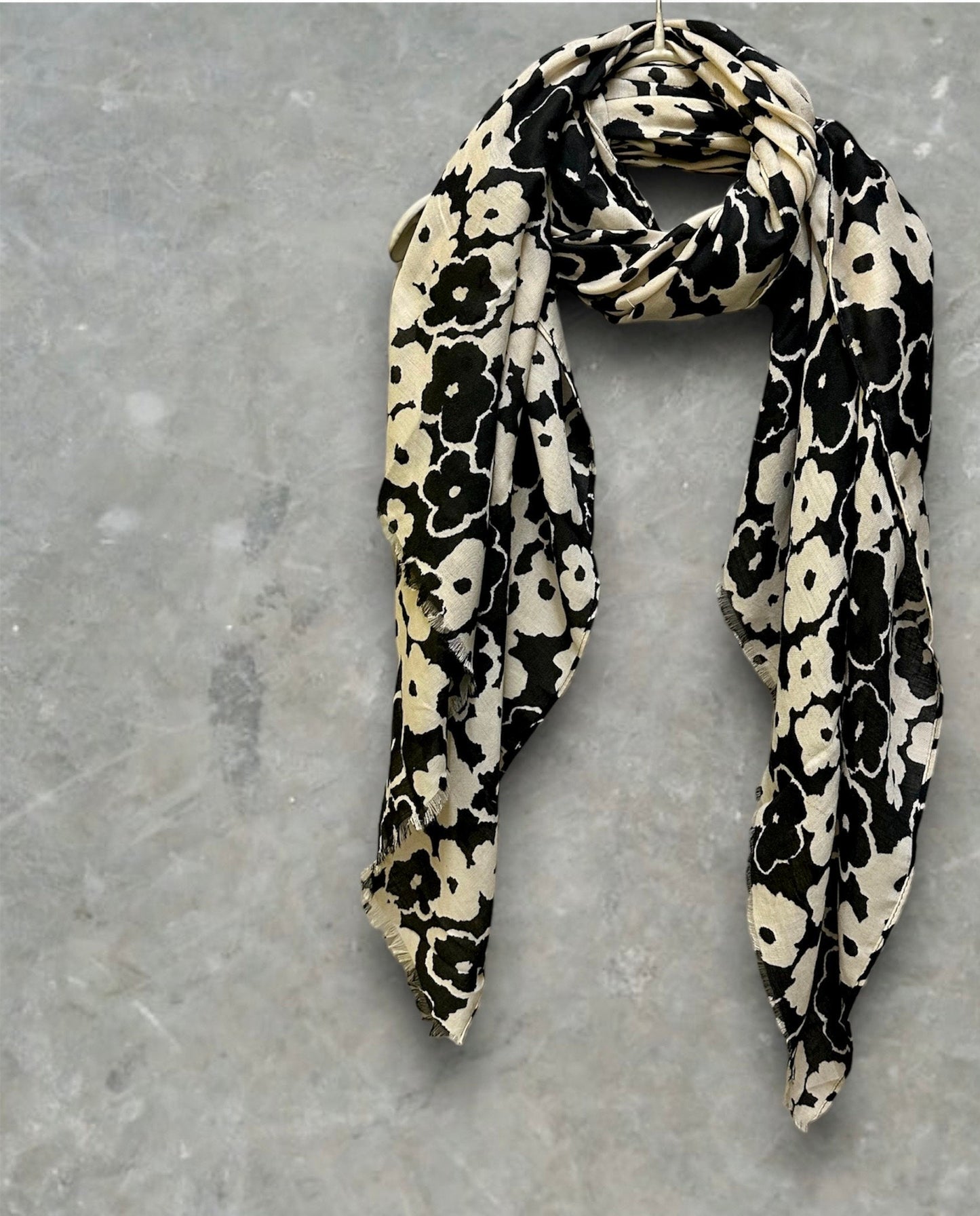 Sketched Poppy Pattern Black White Scarf/Cotton Blend Scarf/Summer Autumn Winter Scarf/Scarf Women/Gifts For Her Birthday Christmas
