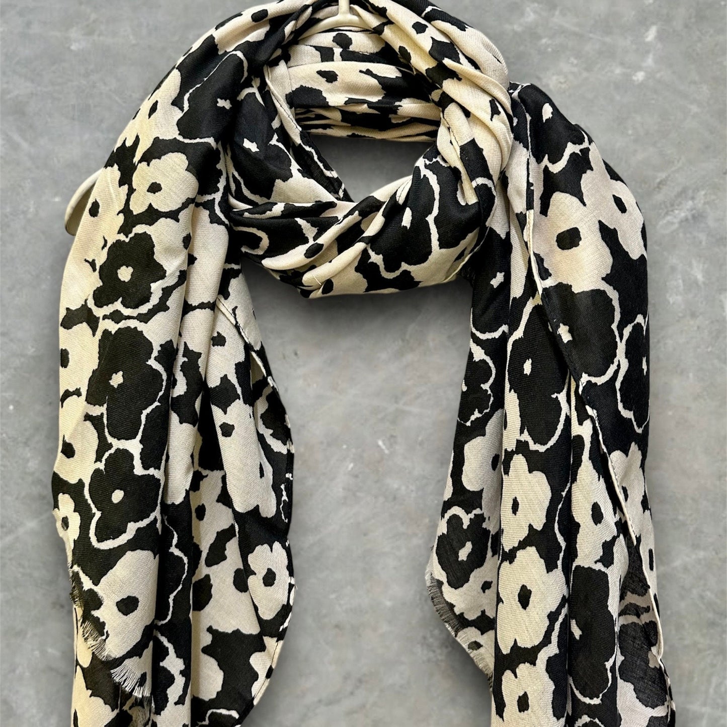 Sketched Poppy Pattern Black White Scarf/Cotton Blend Scarf/Summer Autumn Winter Scarf/Scarf Women/Gifts For Her Birthday Christmas