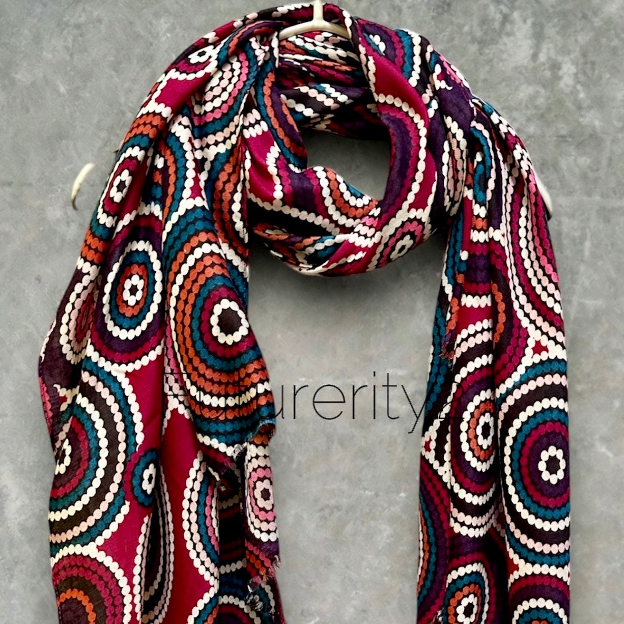 Cercular Dots Pattern Maroon Red Scarf/Cotton Blend Scarf/Summer Autumn Winter Scarf/Scarf Women/Gifts For Her Birthday Christmas