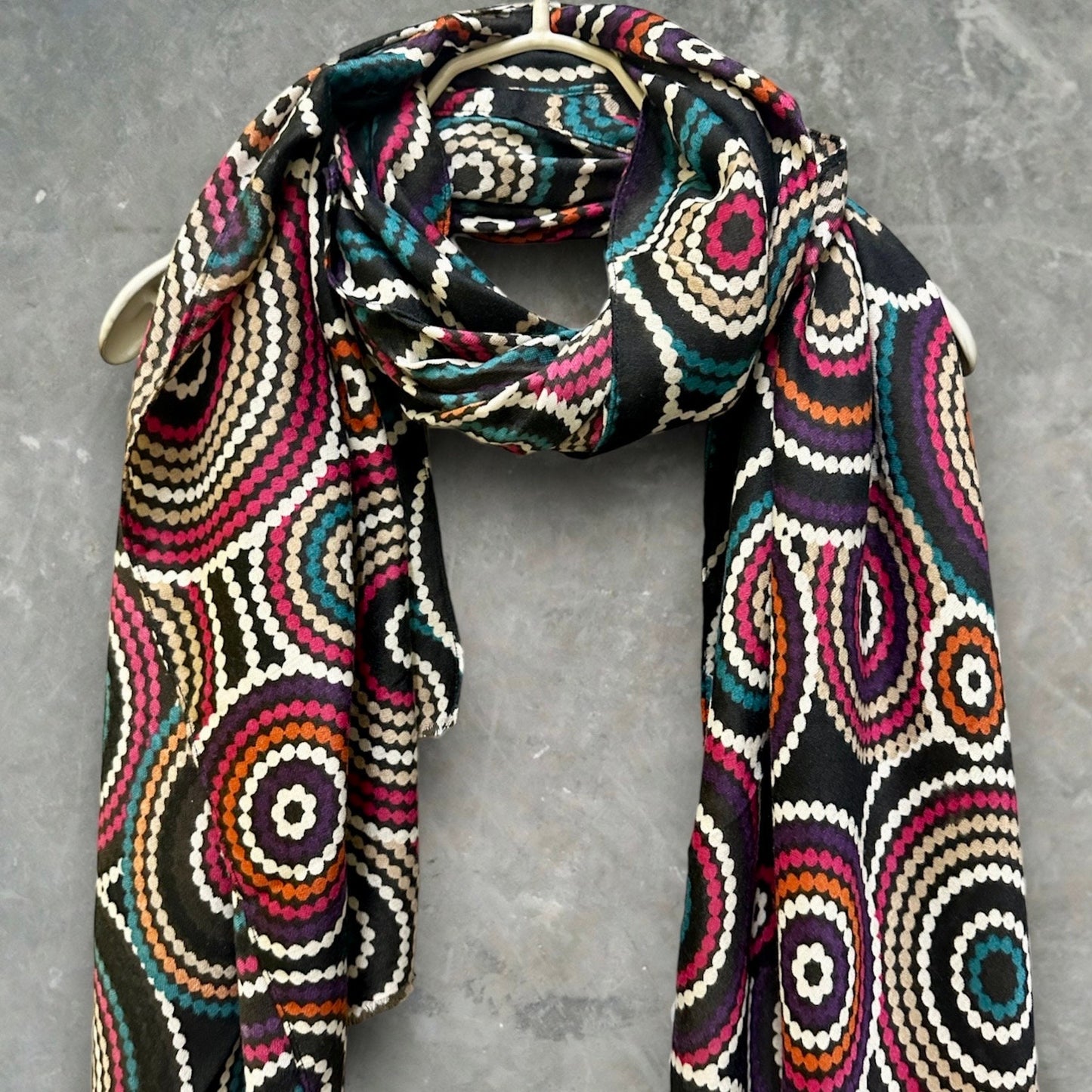 Cercular Dots Pattern Black Scarf/Cotton Blend Scarf/Summer Autumn Winter Scarf/Scarf Women/Gifts For Her Birthday Christmas