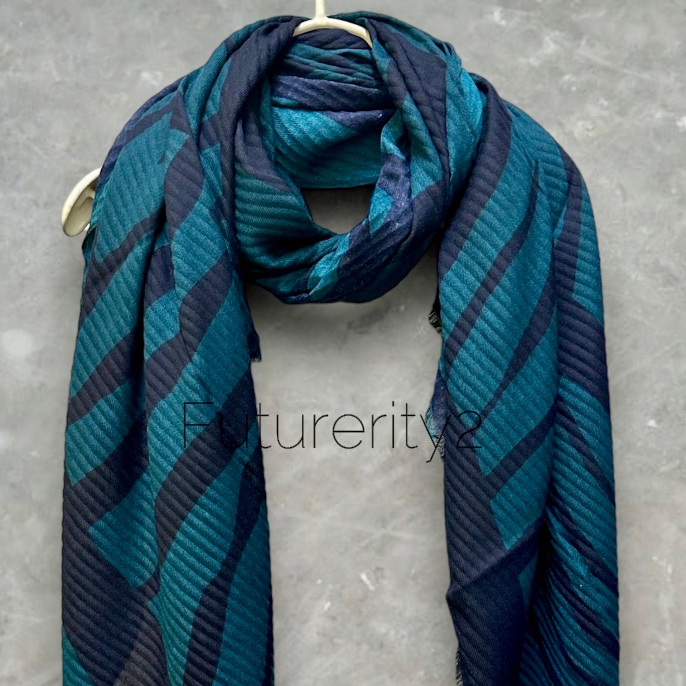Zebra Stripes Pattern Teal Blue Cotton Blend Scarf for Women/Summer Autumn Winter Scarf/Gifts For Her Birthday and Christmas