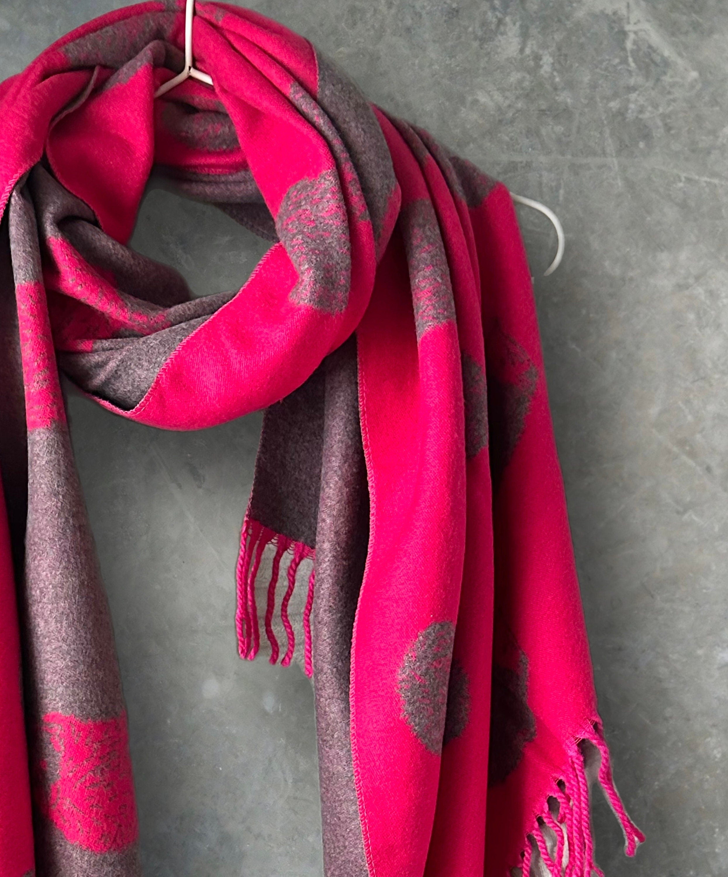 Hedgehog Fuchsia Pink/Grey Double-Sided Cashmere Blend Scarf.