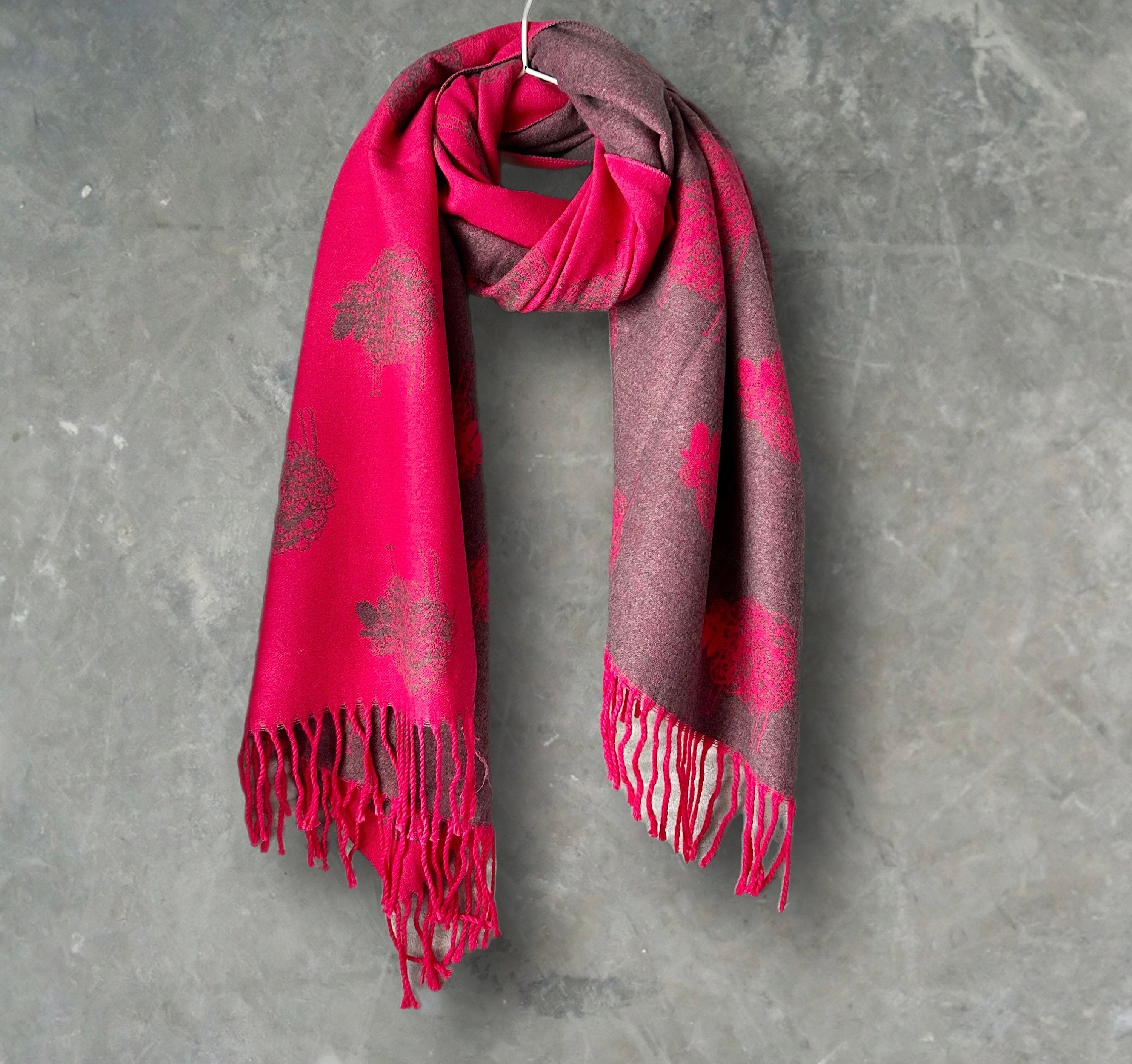 Pink and Grey Double-sided Cashmere Scarf featuring Sheep Pattern